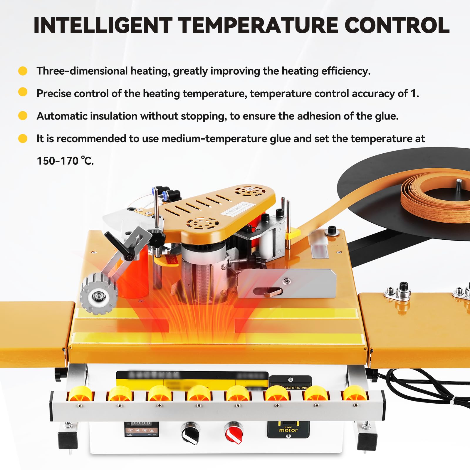 YUCHENGTECH Encoladora de Cantos Portátil Encoladora de Cantos con Rompecintas Automática,Control de Velocidad 2-6m/min Encolado de doble cara Ancho 10-60mm para Madera Contrachapada/PVC/ABS