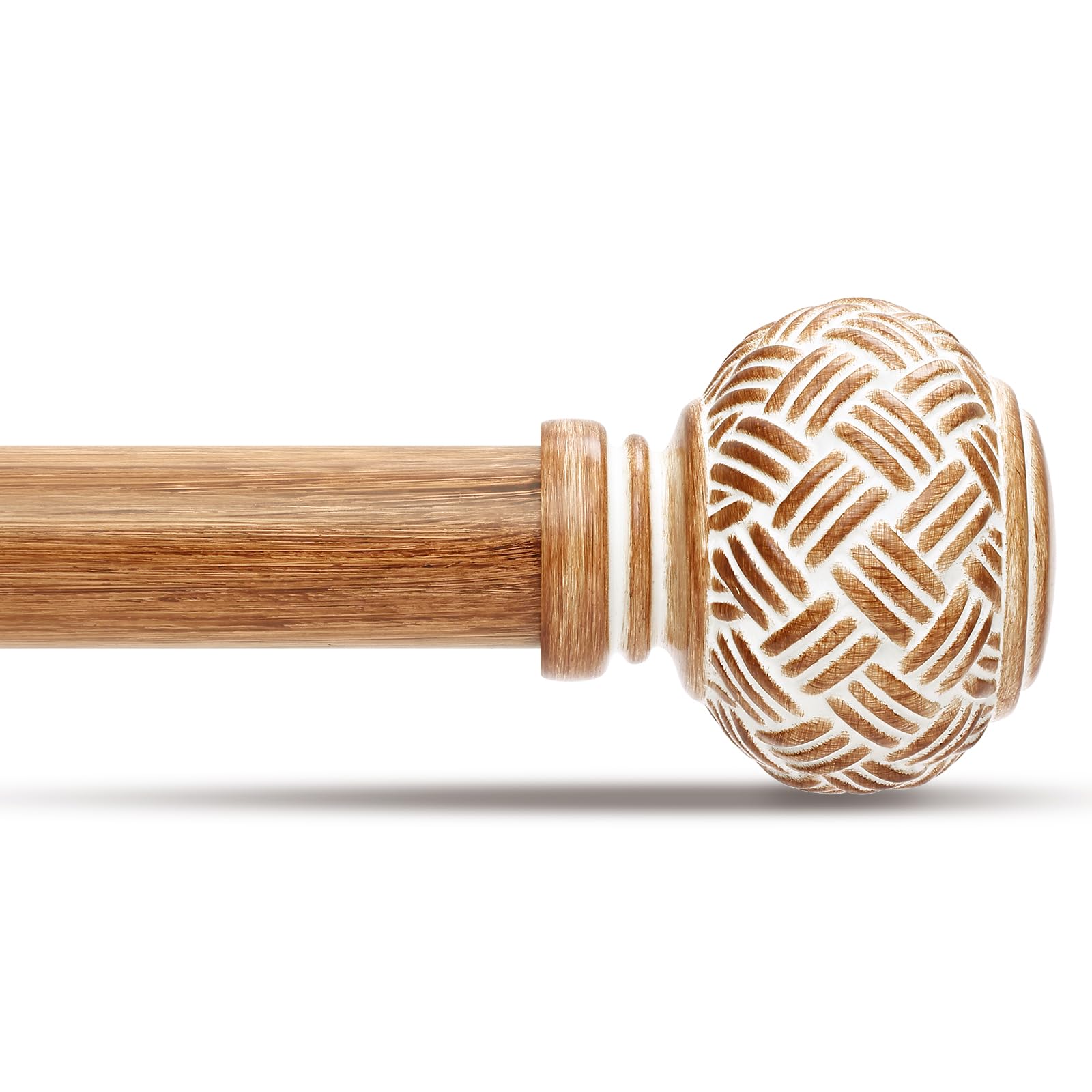 Boho Curtain Rods for Windows 48 to 84 Inches, Decorative 1'' Diameter Heavy Duty Adjustable Rustic Farmhouse Drapery Pole with Imitation Wood Grain