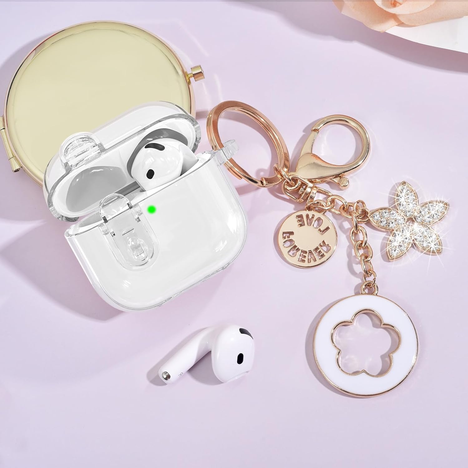 Condition photo showing Good Condition for (with Safety Lock) Clear Case Compatible with Cute Apple Airpods 4 Cases 2024 Women, VISOOM Soft TPU Transparency Air pods 4 Gen Case iPods 4 Earbuds Case Girl Bling Keychain for Airpod iPod 4th Gen