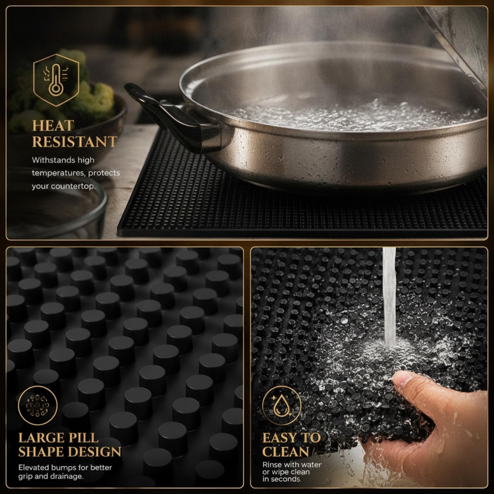 Tioncy 6 tappetini da bar per piano di lavoro, 61 x 7,6 cm, in gomma antiscivolo, per servire cocktail, baristi, ristoranti, barbieri, saloni, strumenti da salone, nero