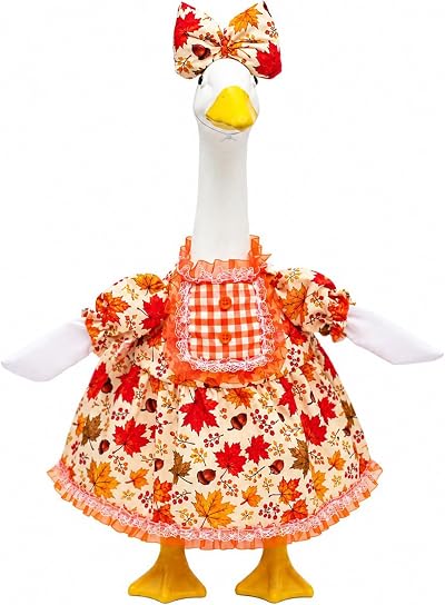 Autumn Maple Leaf Porch Goose Outfit for 23 Inch Goose Statue, Fall Thanksgiving Costume, Orange Lawn Goose Clothes Outdoor Yard Porch Harvest Decoration
