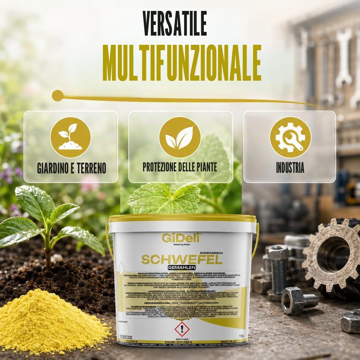 GiDeli Zolfo in polvere 5 kg inorganico 99,9% fine per l'industria cosmetica per la cura del suolo, piante zolfo nel secchio