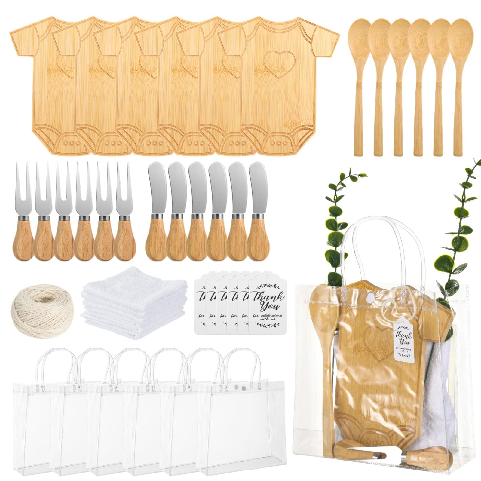 Conjunto de 55 peças de tábua de queijo em forma de macacão de madeira – Kit completo de