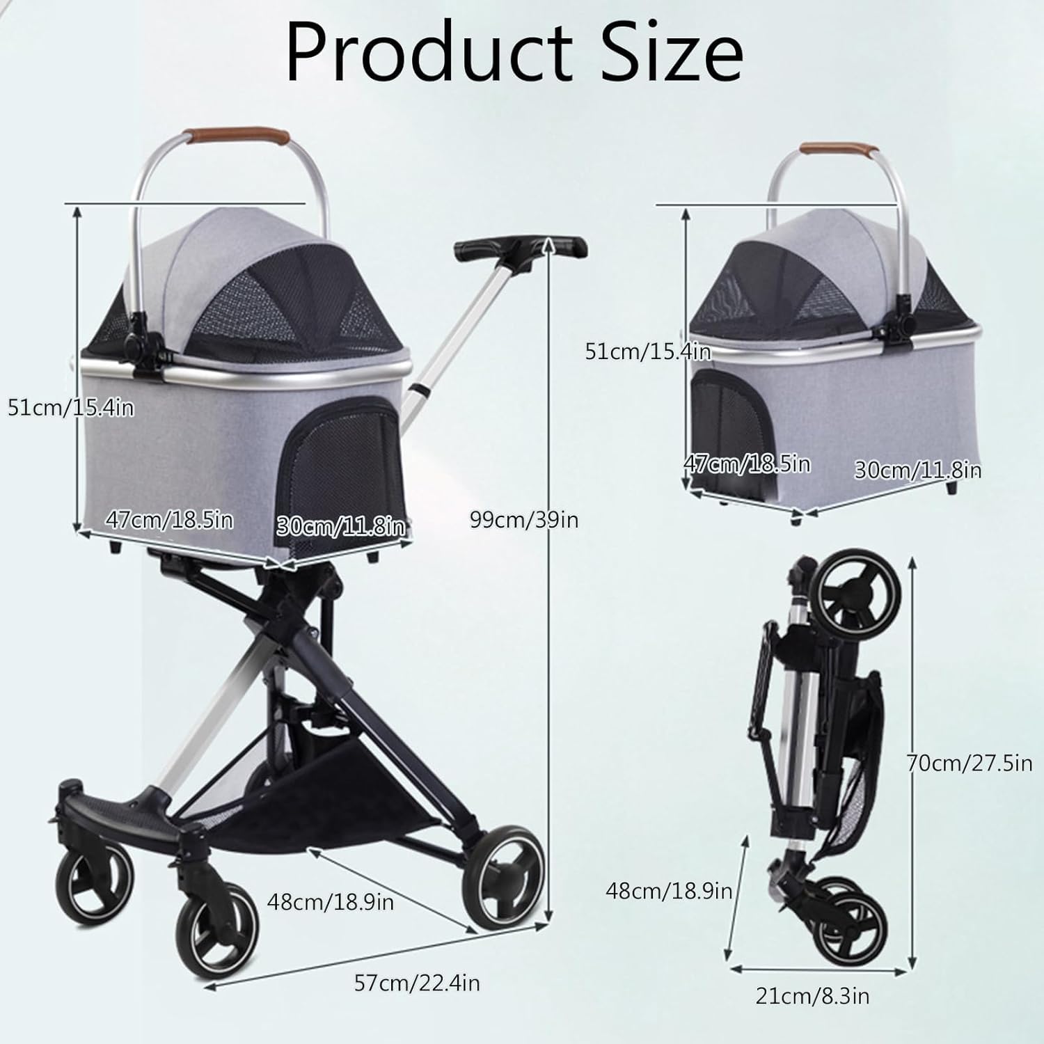 Haustier-Buggy, 2-in-1-multifunktions-jogging-buggy Für Hunde Und Katzen, 4 Räder, Zusammenklappbar, Tragbar, Leicht, Reisebuggy Mit Abnehmbarem Tragekorb Für Kleine/mittelgroß, Black