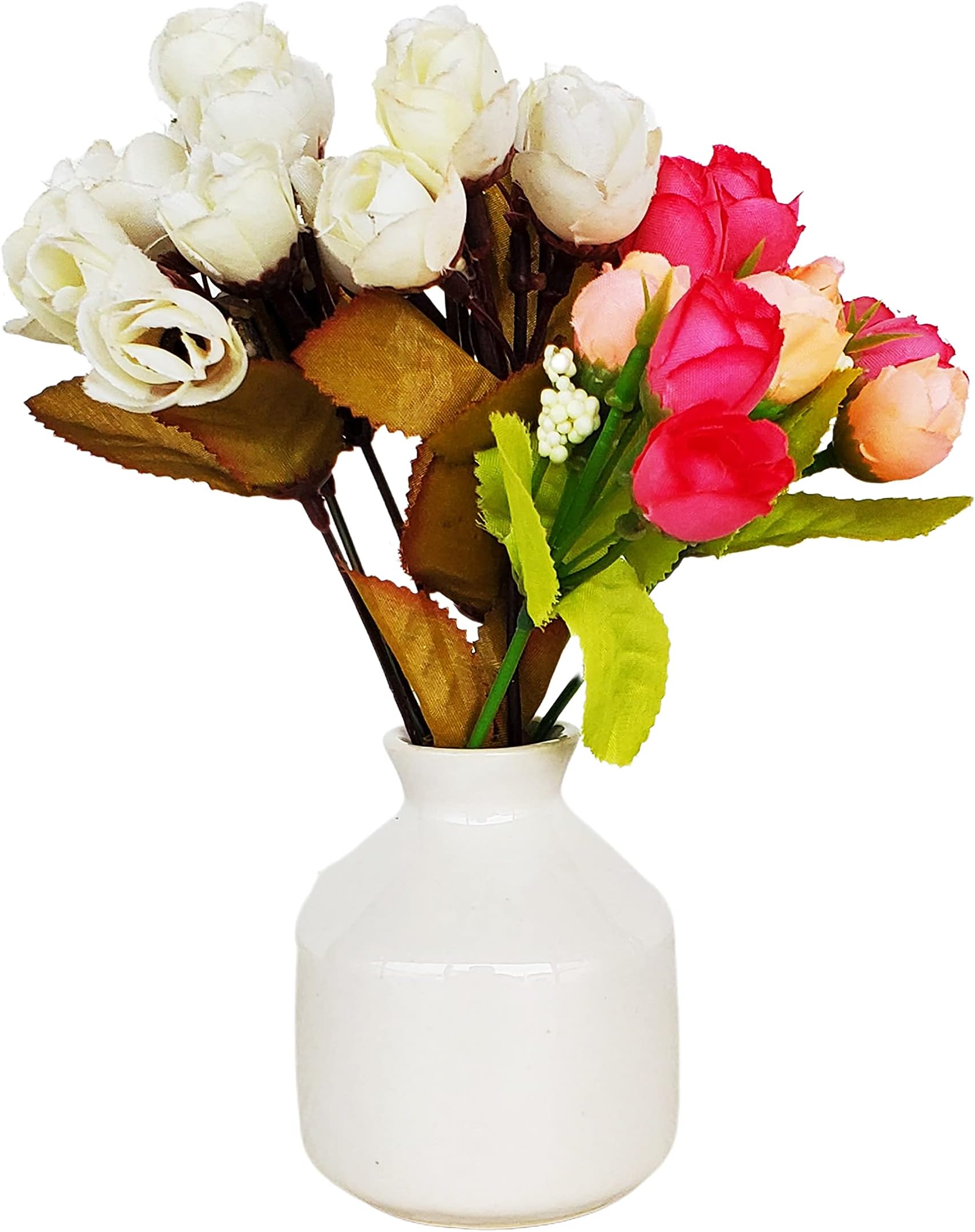 Pure Source India Porcelain Flower Vase Without Flowers, (Length 6.5 cm; Width -6.5 cm; Height - 9.5 cm, Off- White)