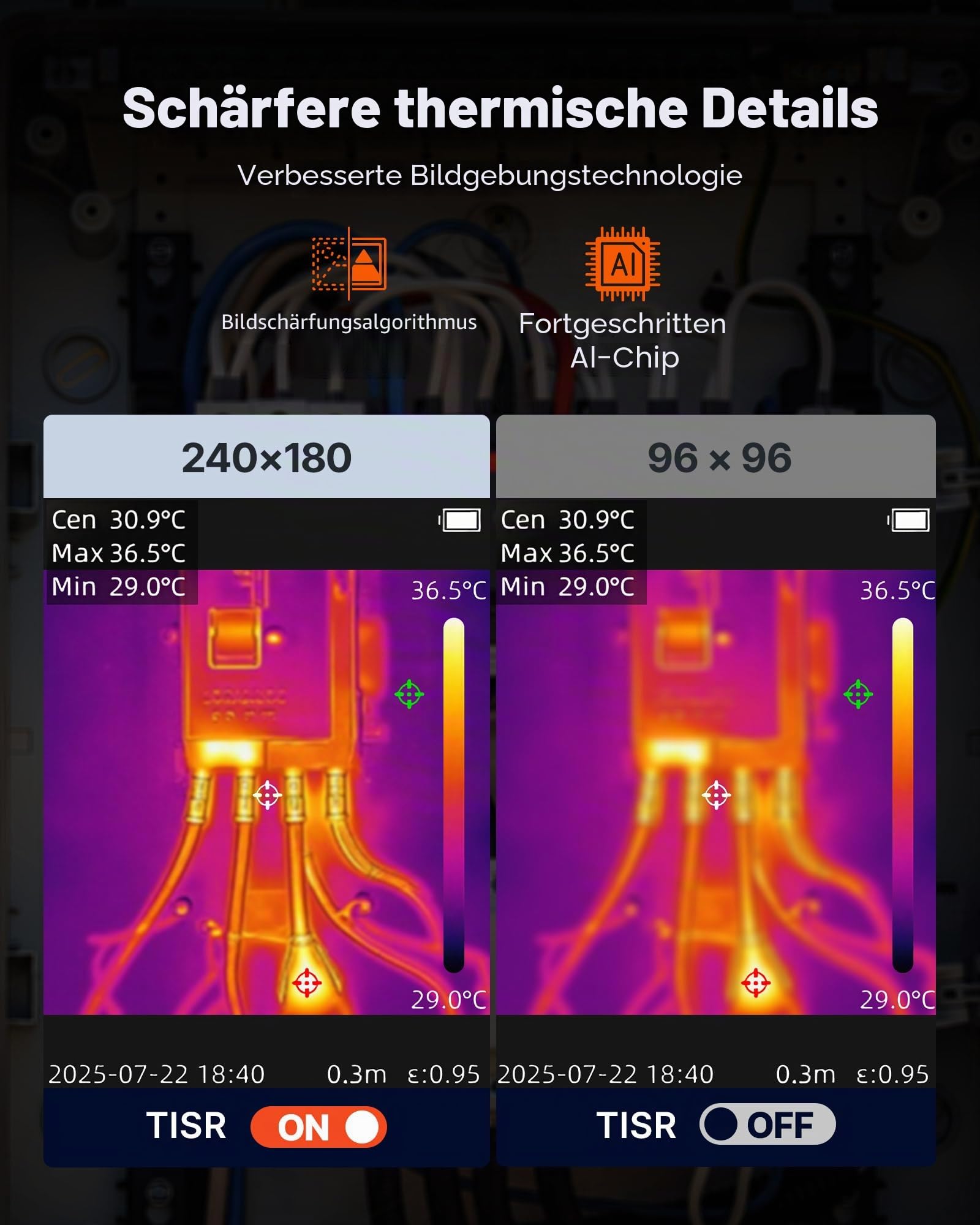 VEVOR Wärmebildkamera, TISR Superauflösung 240x180, handheld Thermokamera mit 2 MP visueller Kamera, 96x96 IR-Auflösung, 25 Hz Bildwiederholfrequenz, -20-550 °C, 4 Bildmodi & 6 Farbpaletten