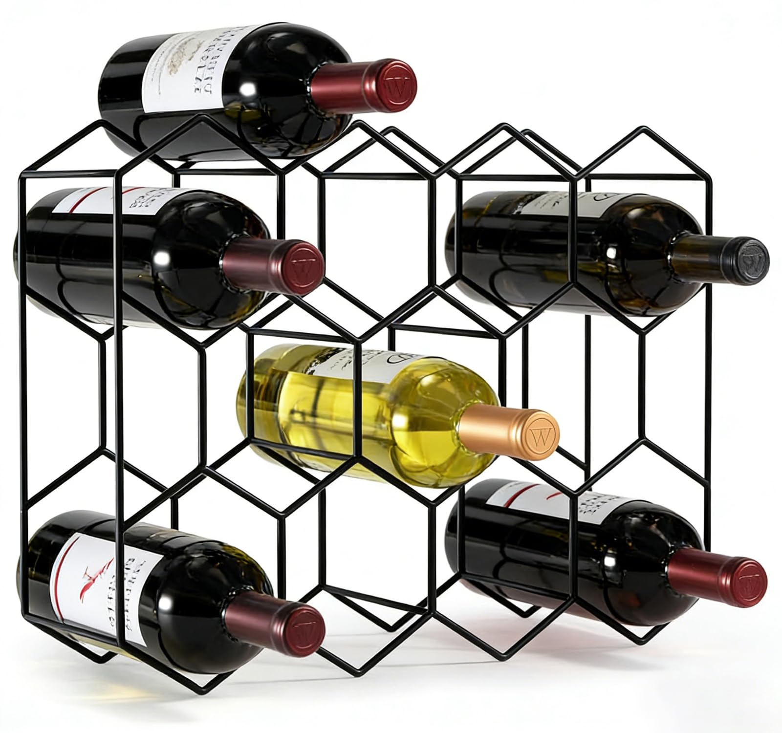 Casier à Bouteilles, Range Bouteille pour 14 Bouteilles, Casier a Vin de Comptoir Noir en Métal, Petit Porte Bouteille à 3 Niveaux Moderne pour Table, Armoire, Garde-Manger