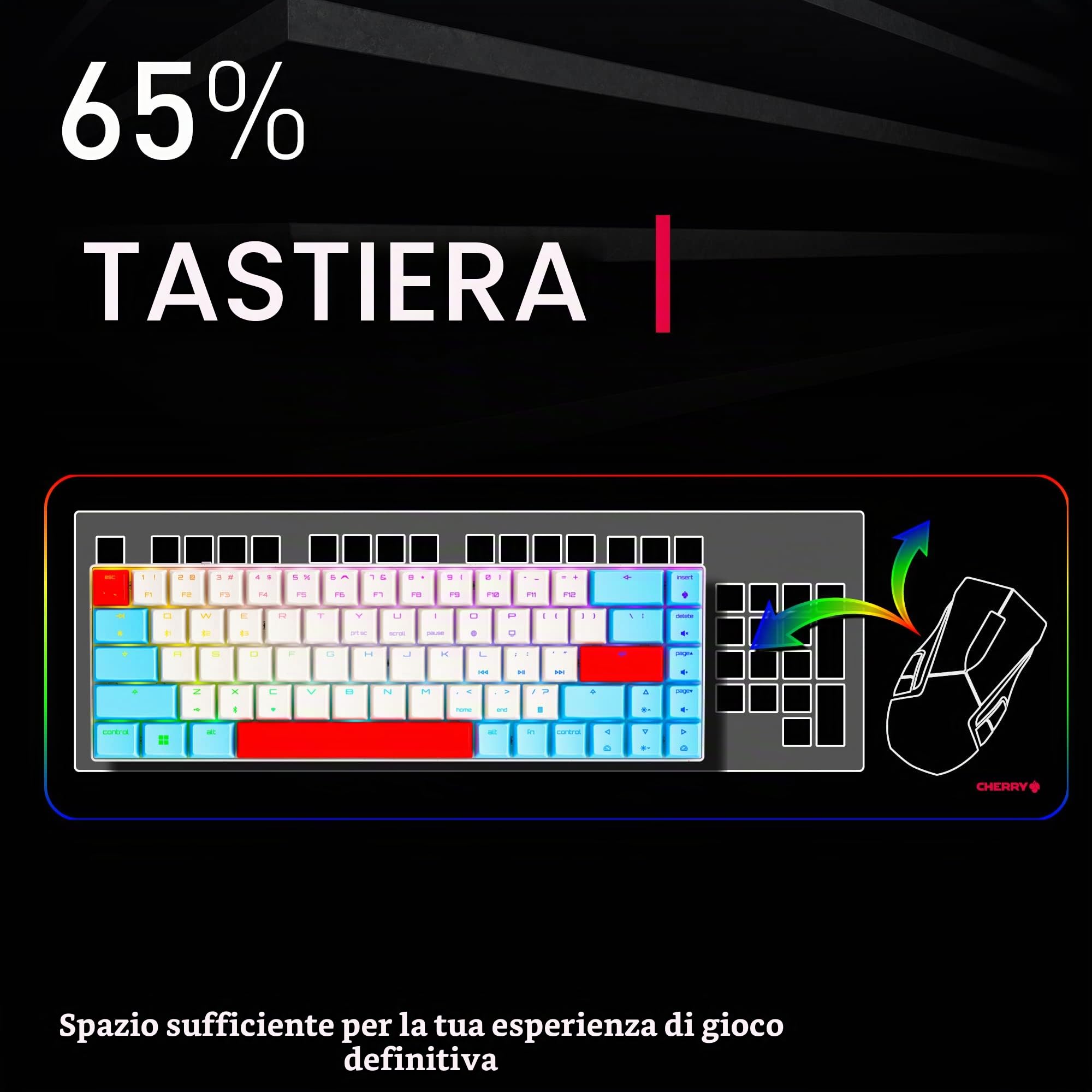 CHERRY MX-LP 2.1 Compact Wireless, Tastiera Gaming Senza Fili con 68 Tasti, Layout per il Regno Unito (QWERTY), Interruttori Meccanici MX LOW PROFILE SPEED, Nero