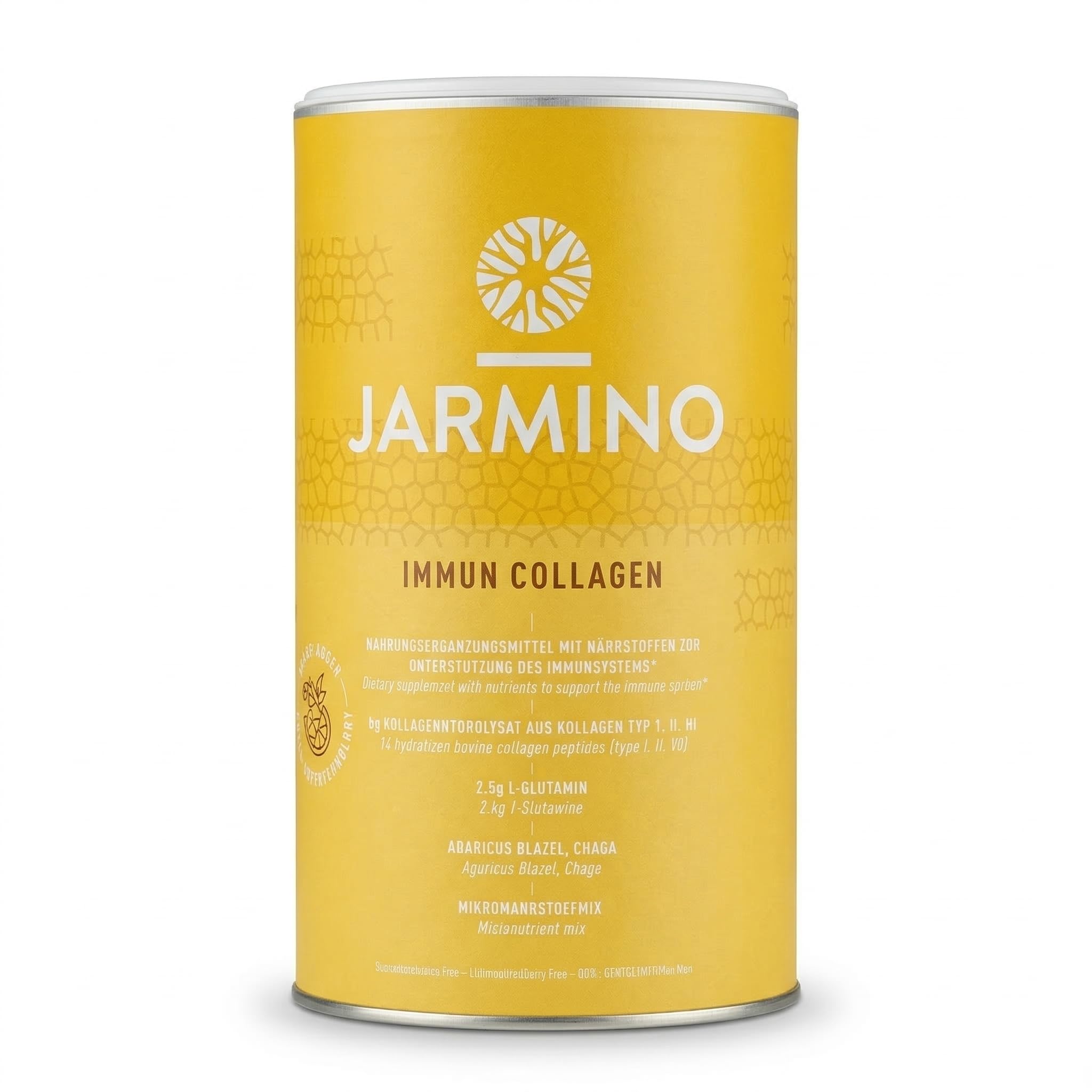 JARMINO Immun Collagen | Kollagen Hydrolysat mit L-Glutamin - Immunsystem stärken | Vitamin C, D, Selen, Zink, Ingwer, Holunder, Vitalpilze | 450g Immun Boost Glutamin Pulver