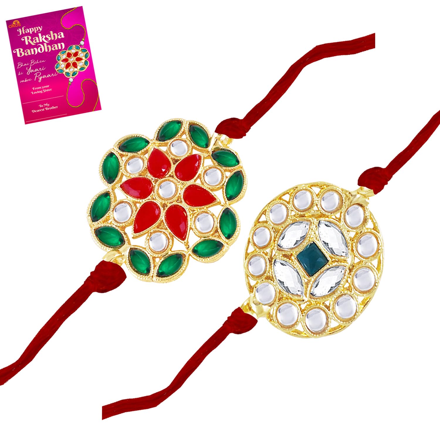 Okos Gold Plated Rakhi Combo Set of 2 Multi Color Kundan Studded Rakshabandhan Alloy Rakhi Bracelet With Greeting Card- Rakhi For Brother, Bhaiya, Bhai CO1000447STYL4 (B0C85CH2S4) Amazon Price History, Amazon Price Tracker