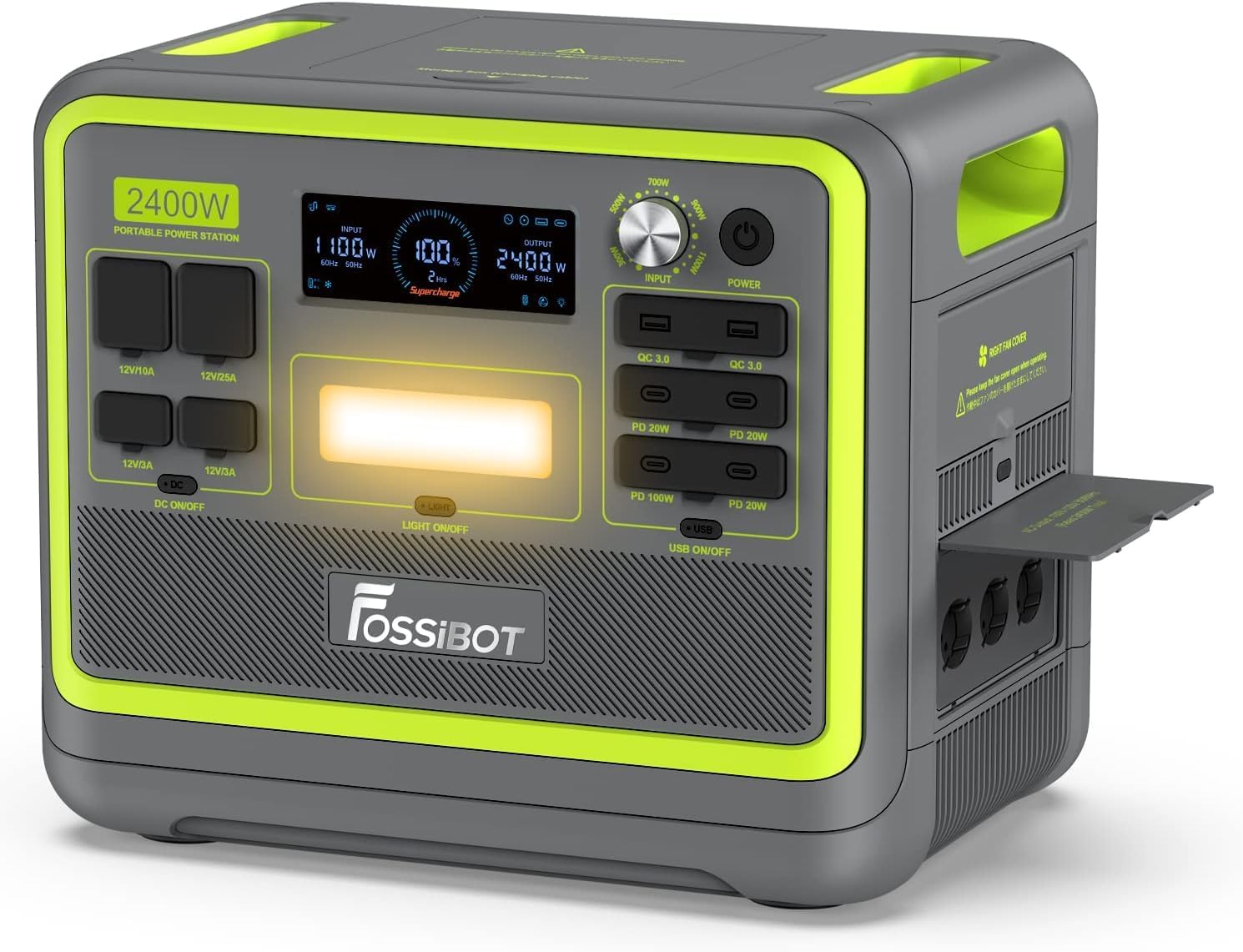 FOSSiBOT F2400 - Generador solar portátil Lifepo4 2048 Wh 2400W (pico 4800W) 230V 3AC Salidas 230V 3AC Carga súper rápida para generador de emergencia, alimentación doméstica, camping