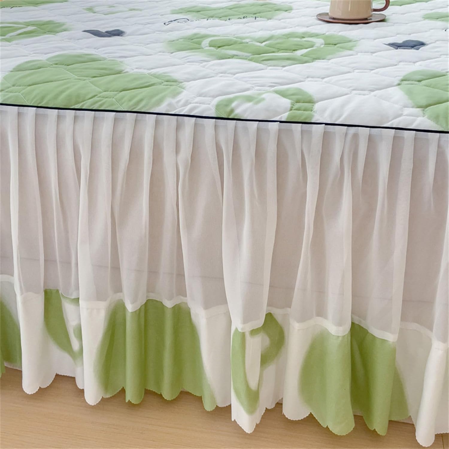 Fitted Bed Skirt Sheets Quilted Bed Skirt with Fitted Sheet Ruffled Bed Sheets Deep Hem(Floral,180x200cm)