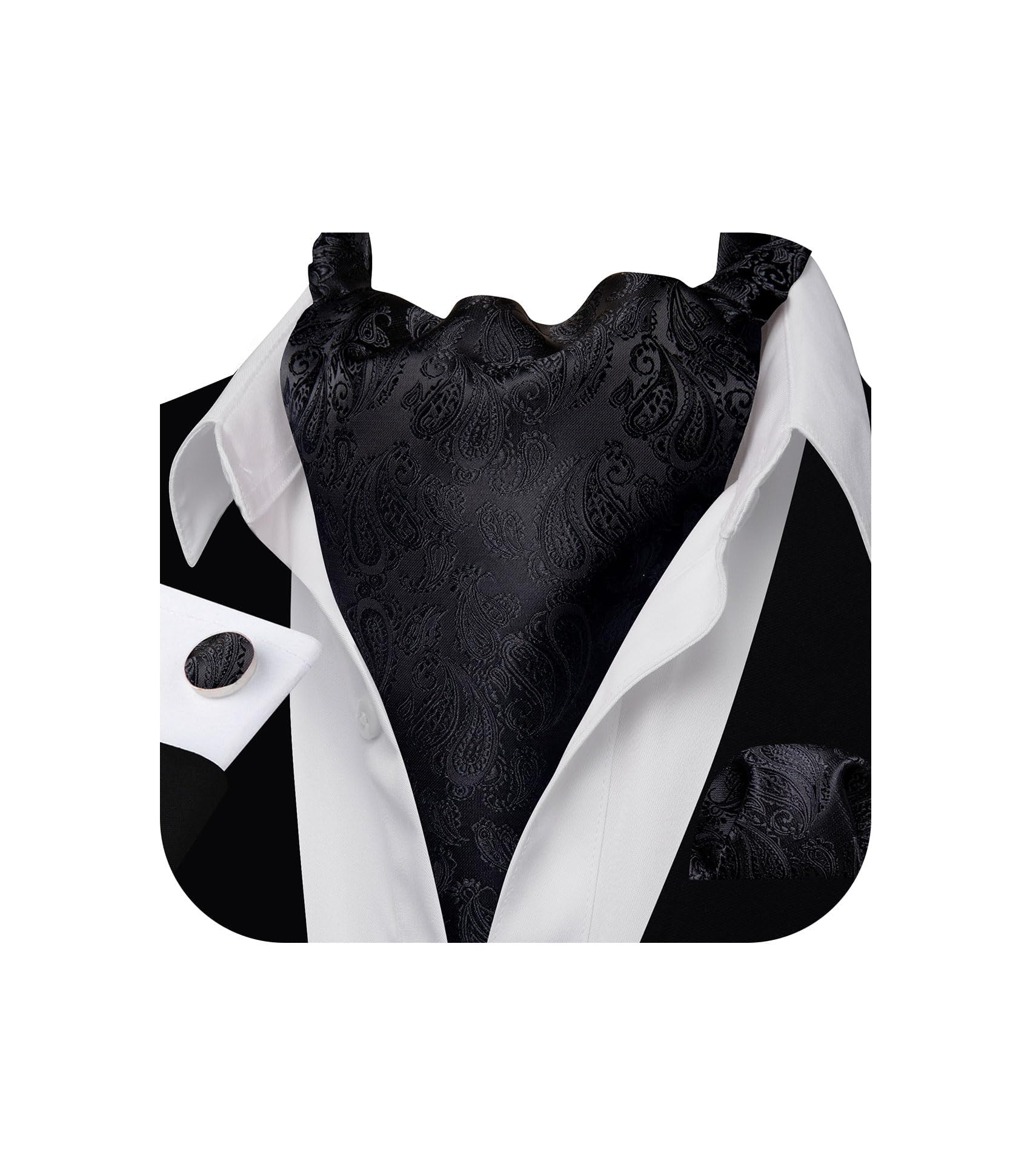 Barry.Wang Ascot for Men Cravat Tie Sets Paisley Scarf Self Tie Necktie