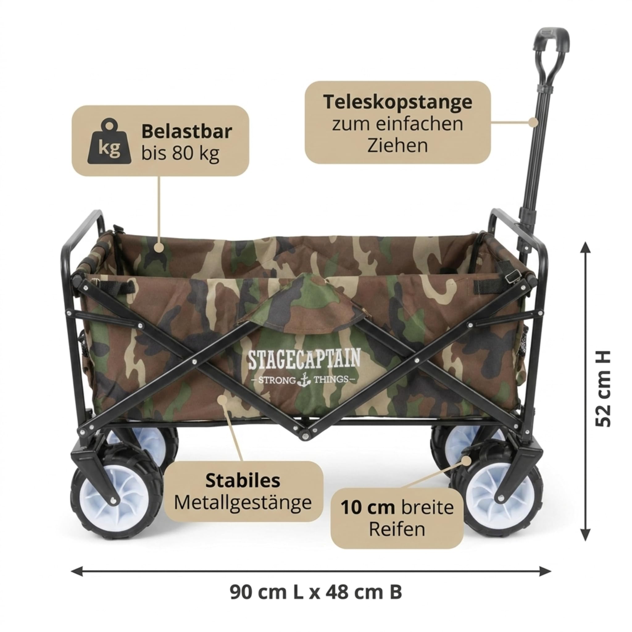 Stagecaptain Bollycart-907 CA Chariot à roulettes d’extérieur Pliable Camouflage