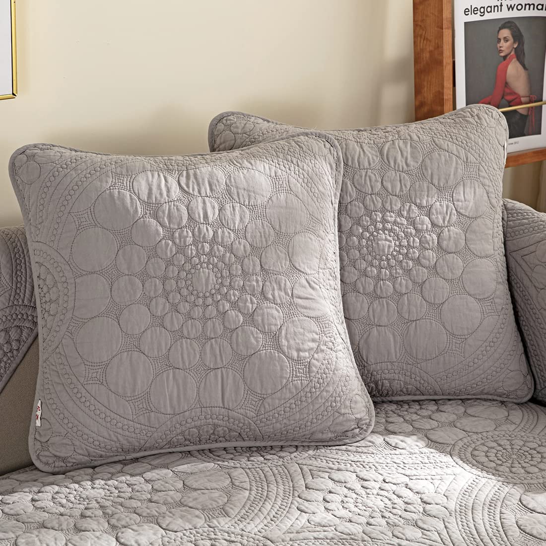 Housse de coussin pour canapé bohème et lit lot de 2 gris brodé