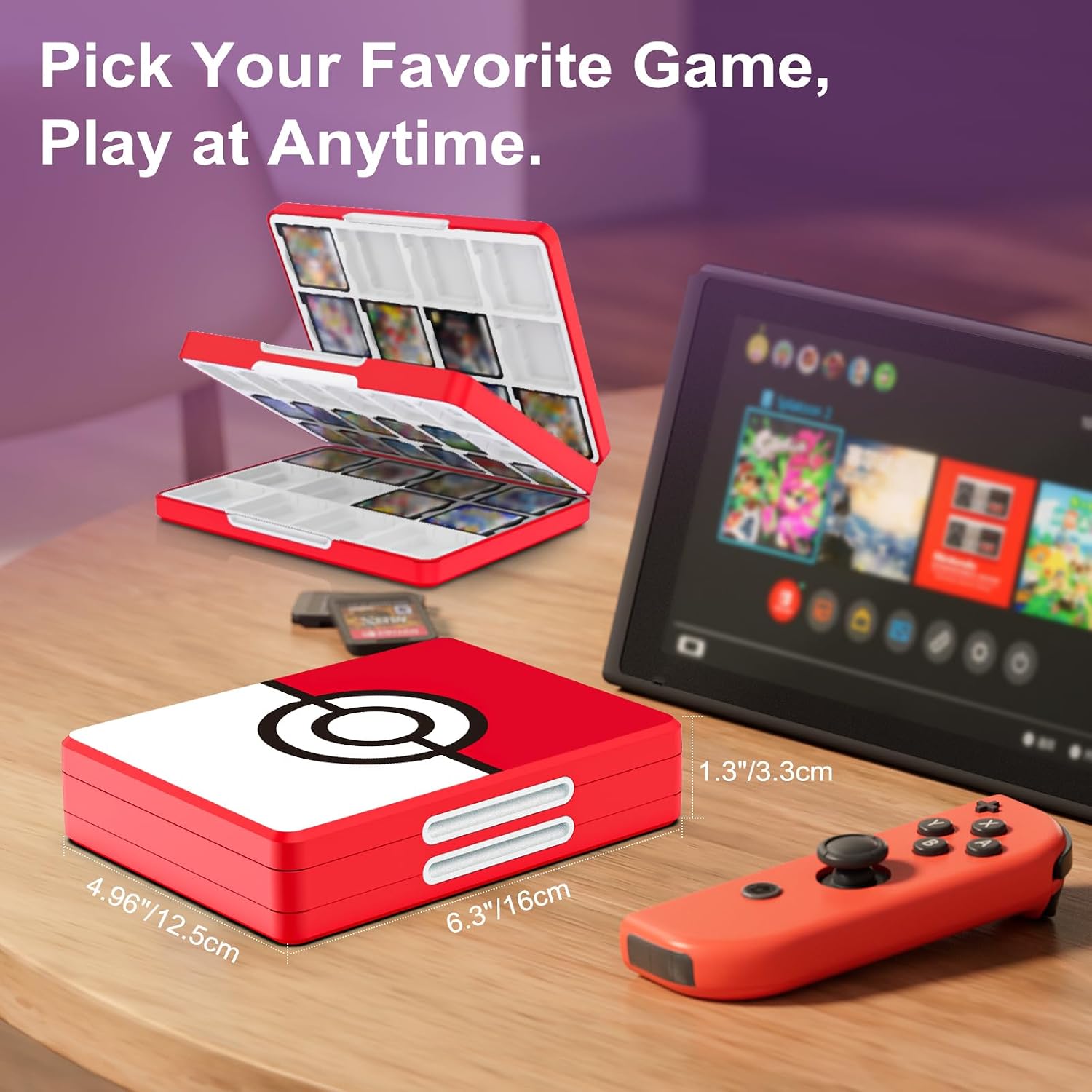 TiMOVO Game Card Case for Nintendo Switch 2/Switch OLED/lite, Compact & Portable Storage Holder Cartridge with 60 Game Card Slots, 24 3DS Cards & 36 Micro SD Cards Slots, Red Ball