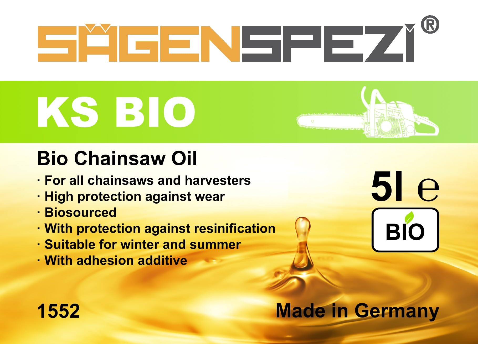 30 Liter BIO Sägenspezi Säge-Kettenöl Haftöl Bioöl für Motorsägen 6x 5 Liter (insgesamt 30L)