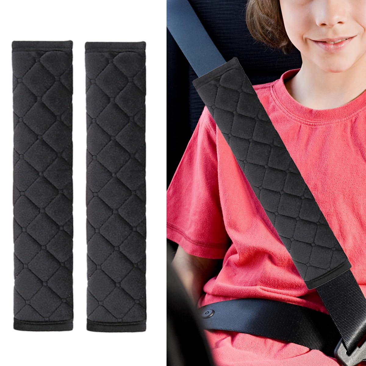 JOYCOURT 2PCS Universal Car Seatbelt Pad Cover, Long Crystal Velvet Shoulder Cover Kit for Adults and Children, Helps Avoid Friction on Shoulder and Neck, Fits All Cars and Packs