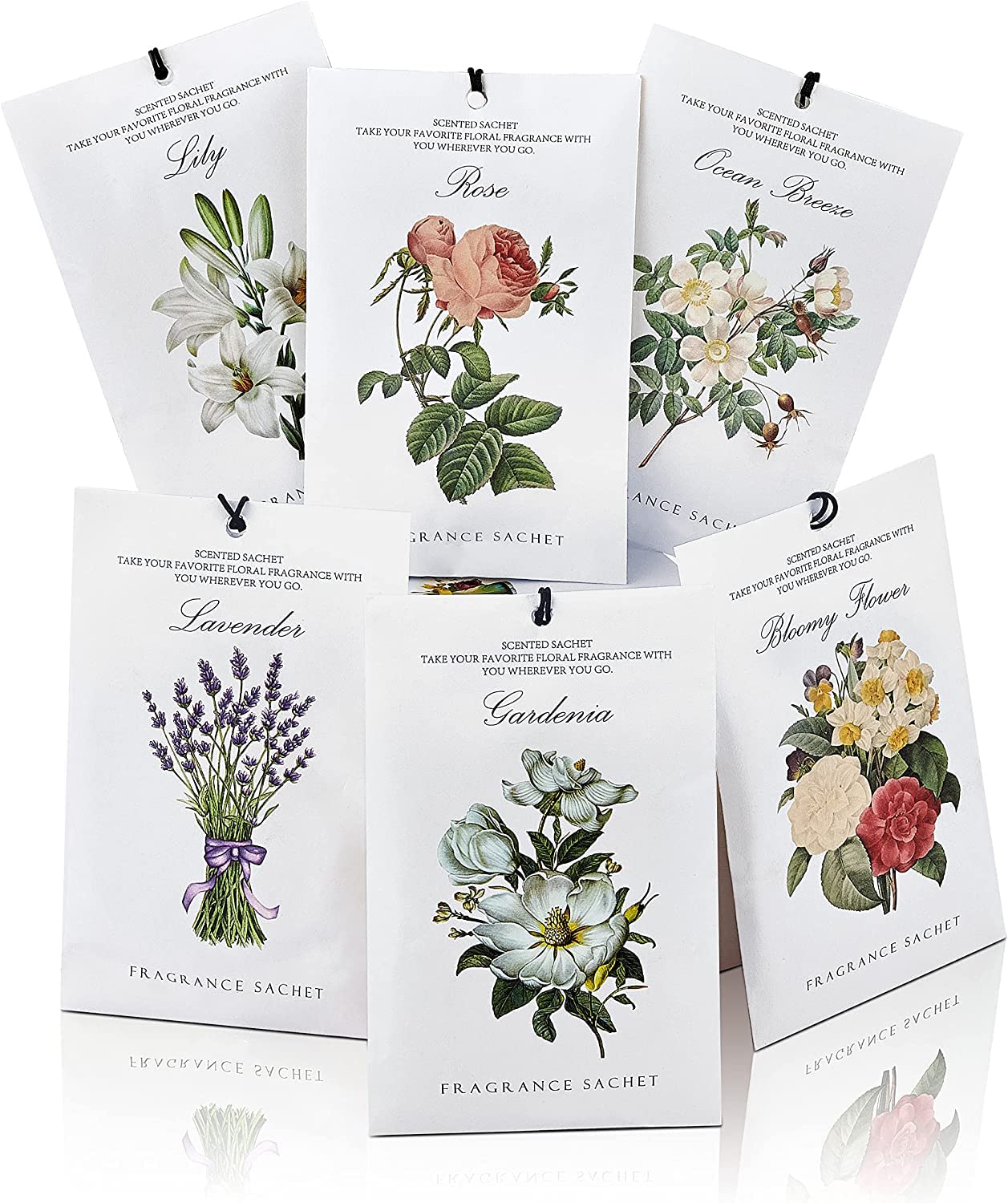 Lavender Jasmine Lily Rose Ocean Gardenia Flower Sachet, 1Box/12Pcs 6 Scent Closet Air Deodorizer Freshener Scented Drawers, Sachets Long Lasting Smell Goods for House/Home/Car Fragrance Products 6 Scents Fragrance Sachet