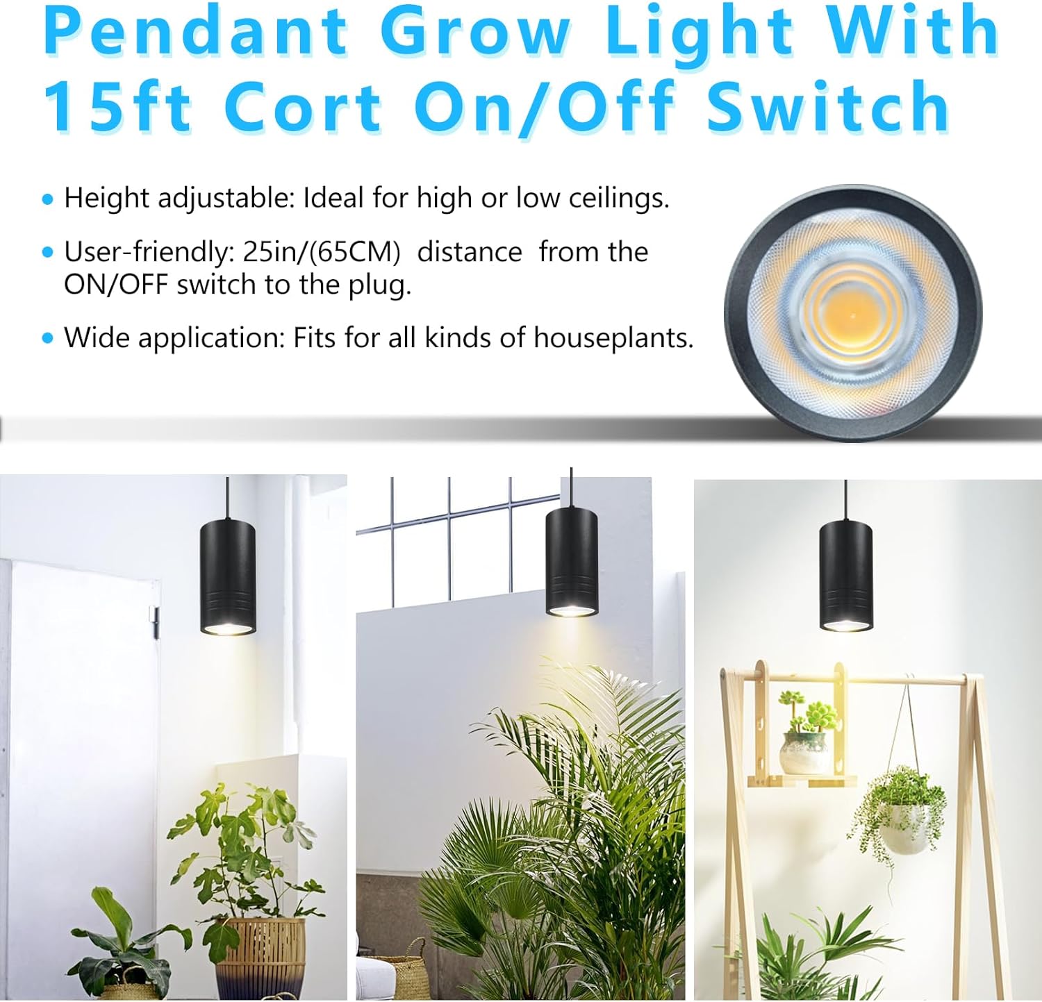 Plant Hanging Grow Light Full Spectrum Warm White Color with Timer, Plug-in Pendant Grow Lights,Large Black Luxury LED Grow Lights,Indoor Pendant lamp