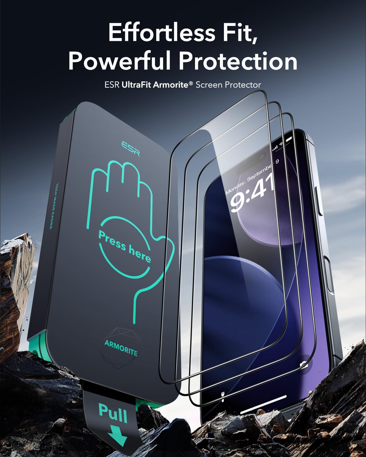 ESR Pellicola Vetro Temperato per iPhone 17 Pro, Vetro temperato di qualità militare, Infrangibile, Rivestimento anti-riflesso, Durevole, serie Armorite Ultra-Tough con supporto Ultra Fit, 3 pezzi