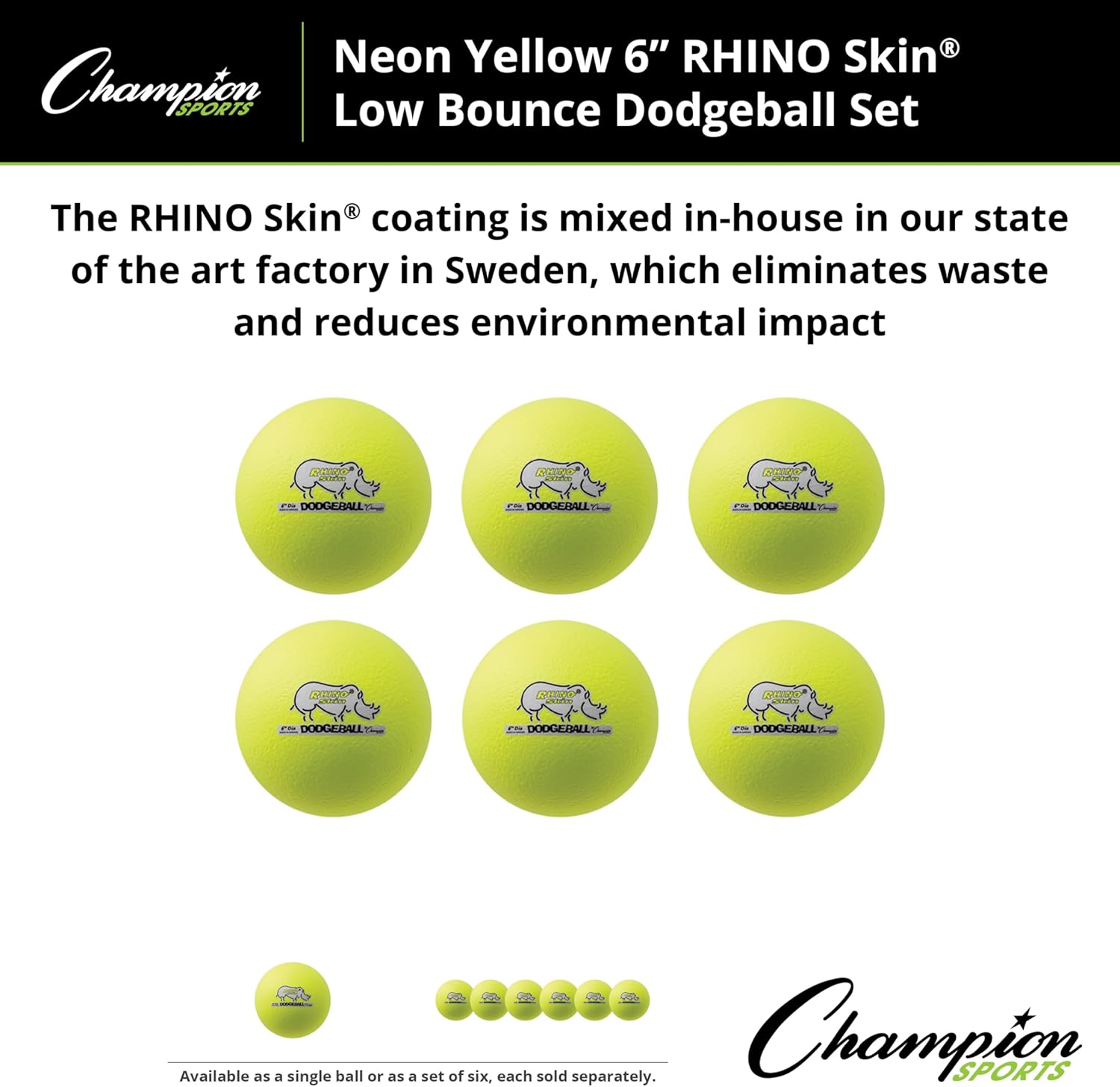 Champion Sports® Rhino Skin® Low Bounce Dodgeball Sets & Singles for Playground, PE, Backyard & League Games – Team Sports Equipment for Youth & Adults
