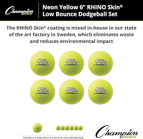 Miniatura 128 de Champion Sports Rhino Skin - Juegos de bolas de dodgeball de rebote bajo y individuales para juegos de juegos infantiles, PE, patio trasero y liga