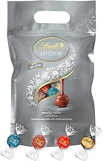 Lindt Lindor Chocolate Silver Truffles Bag - Approx 80 balls, 1 kg - Chocolate Truffles with a Smooth Melting Filling - Sharing Pouch - for Him and Her - Easter, Birthday, Congratulations, Thank you