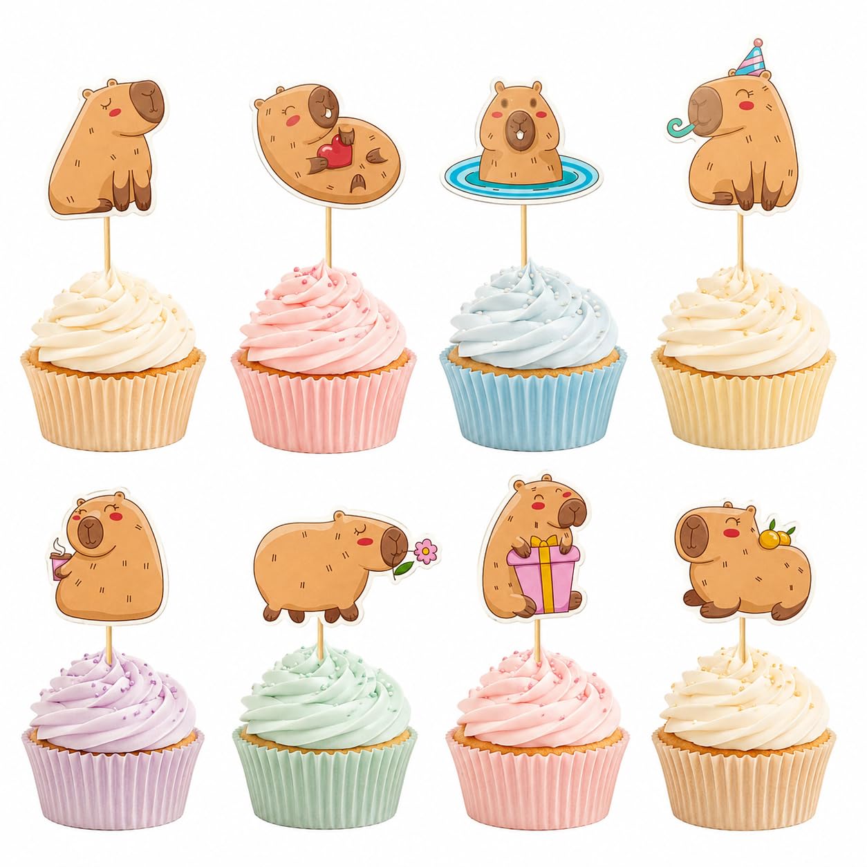 Arthsdite 24 Pcs Capybara Cupcake Toppers Cute Animal Cake Decorations Capybara Birthday Cupcake Picks for Kids Baby Shower Animal Theme Party Supplies
