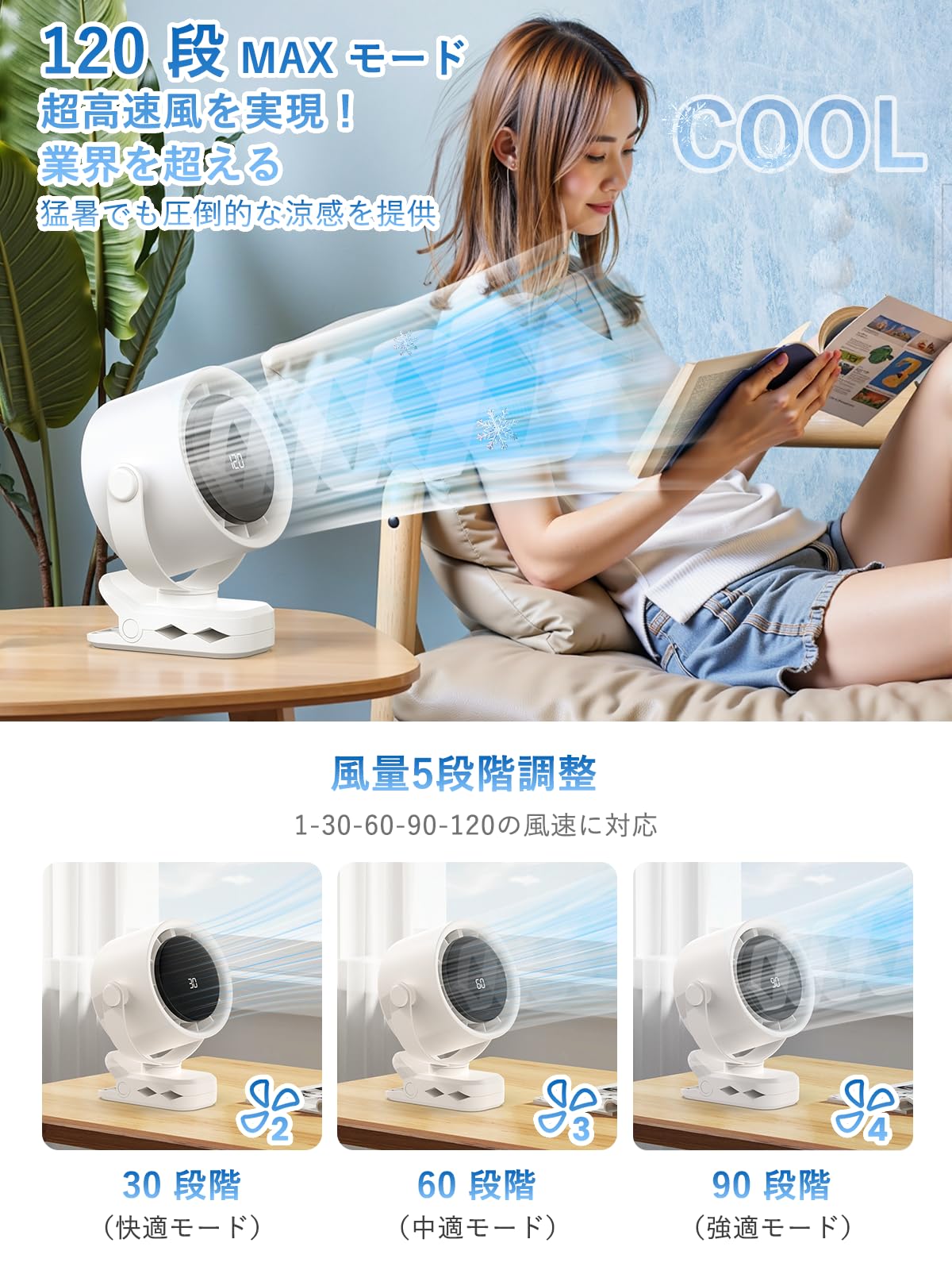 Amazon | 【2026年モデル・8000mAh電池内蔵】卓上扇風機 クリップ 大