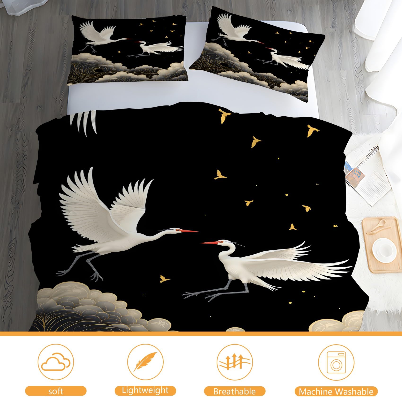 Generisch Weiße Schachtel Bettwäsche 155x220cm, Gelber Vogel Bettbezug, 3-Teiliges Bettwäsche-Sets aus Atmungsaktiver und Weicher Mikrofaser, 2 Kissenbezüge mit Reißverschluss AN64