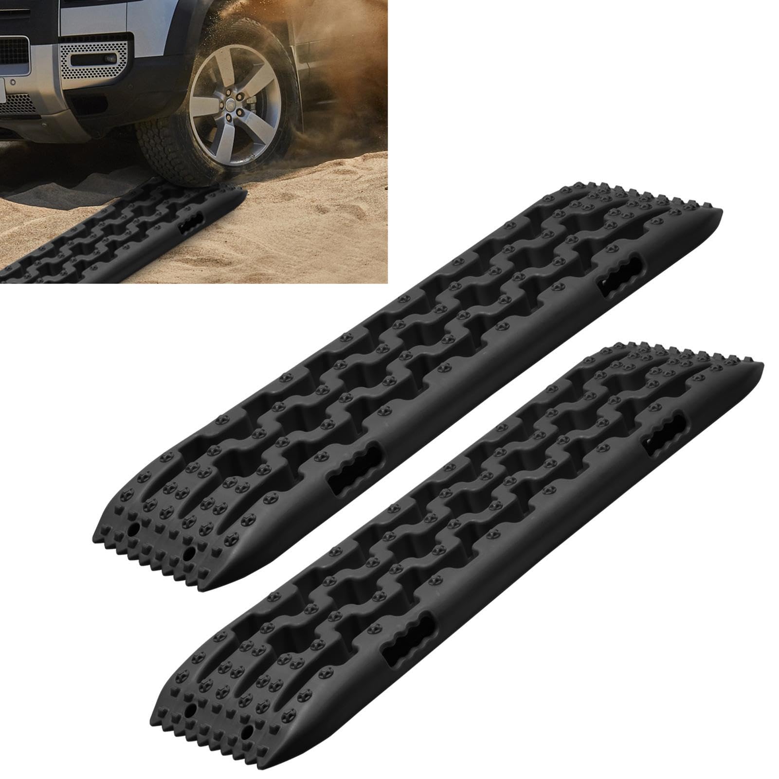 Bergebrett 10000 kg Sandbleche 2 Stück 104,5x28.5x6cm Geländekonsole mit U‑Profil & doppelseitigen Stollen Anti‑Rutsch Matte für Auto SUV LKW Schnee Sand Schlamm Pannenhilfe Schwarz