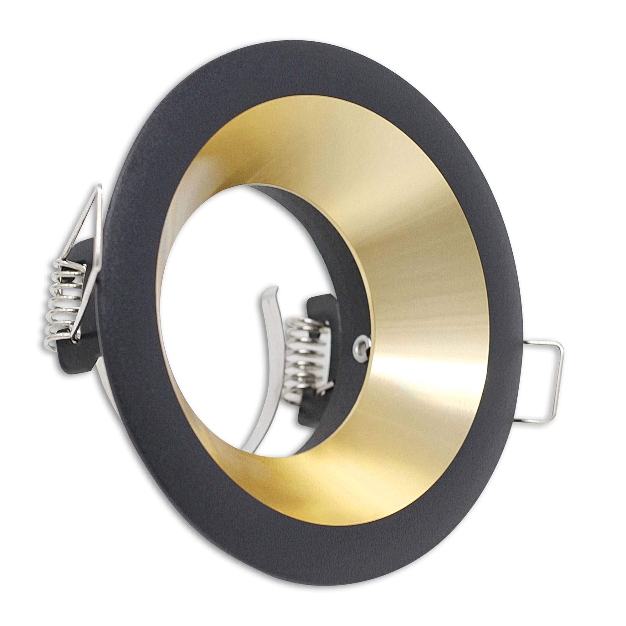 12x Vonhoff LED Einbaustrahler Set MR16 12V schwarz/gold rund neutralweiß 5 Watt sehr flach - Einbauleuchte Einbau-spot als Deckenleuchte und -strahler oder Wandleuchte - 75mm Bohrloch