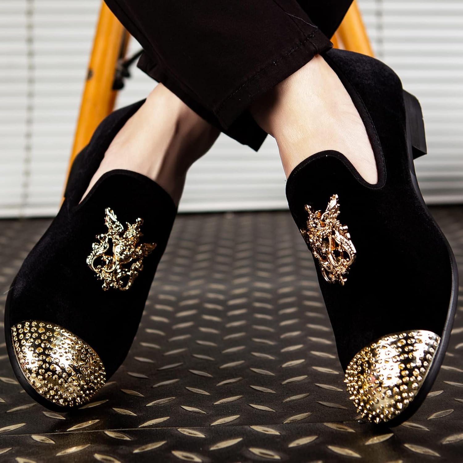 Meijiana Mens Velvet Loafers Dress Shoes with Metal Embellishments Party Luxury Loafer Shoes - Image 3