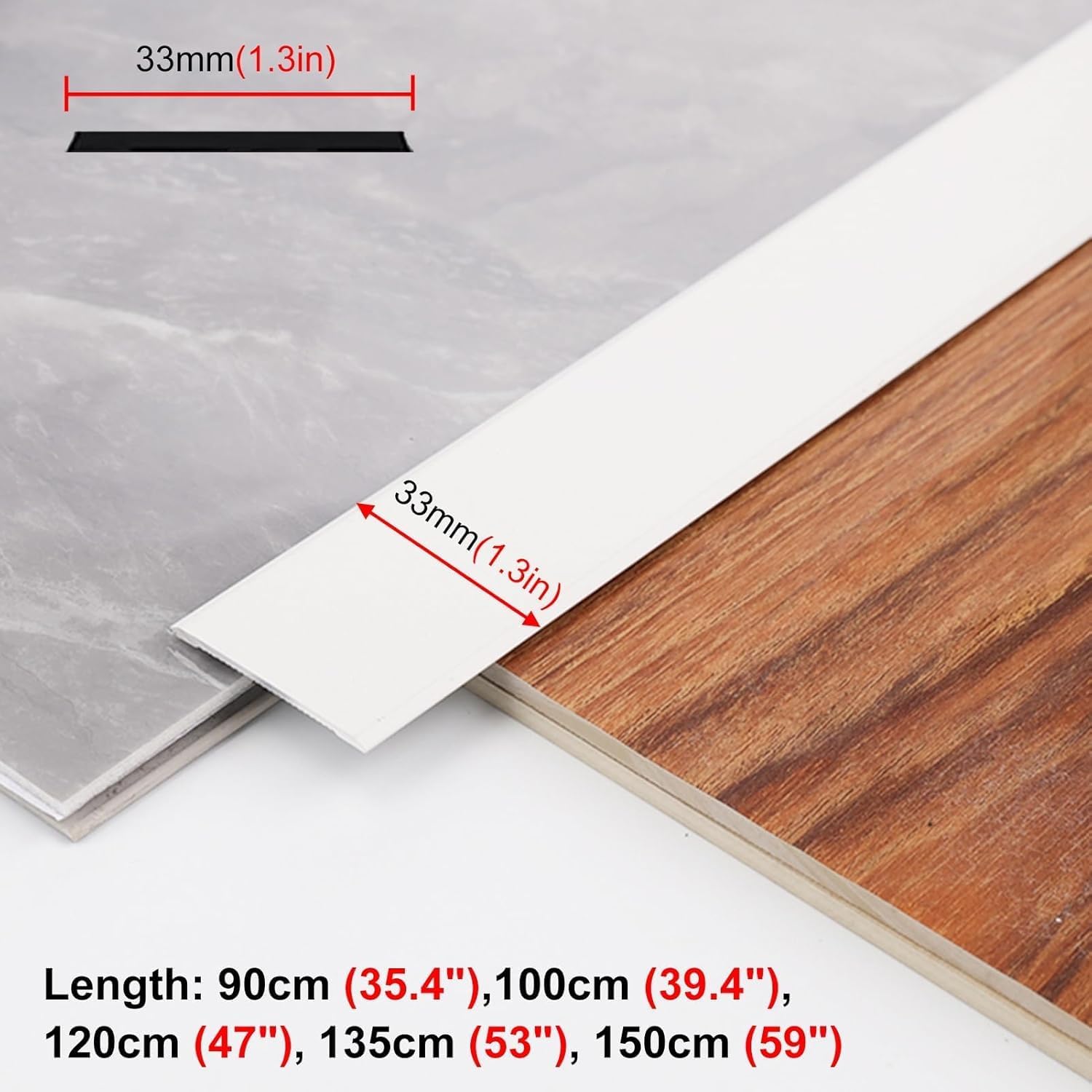 Blazea Aluminum Flat Doorway Threshold Strip, White Floor Edging Trim Strip Decor, Tile Wood Laminate Vinyl Floor Gap Covering Transition Strips