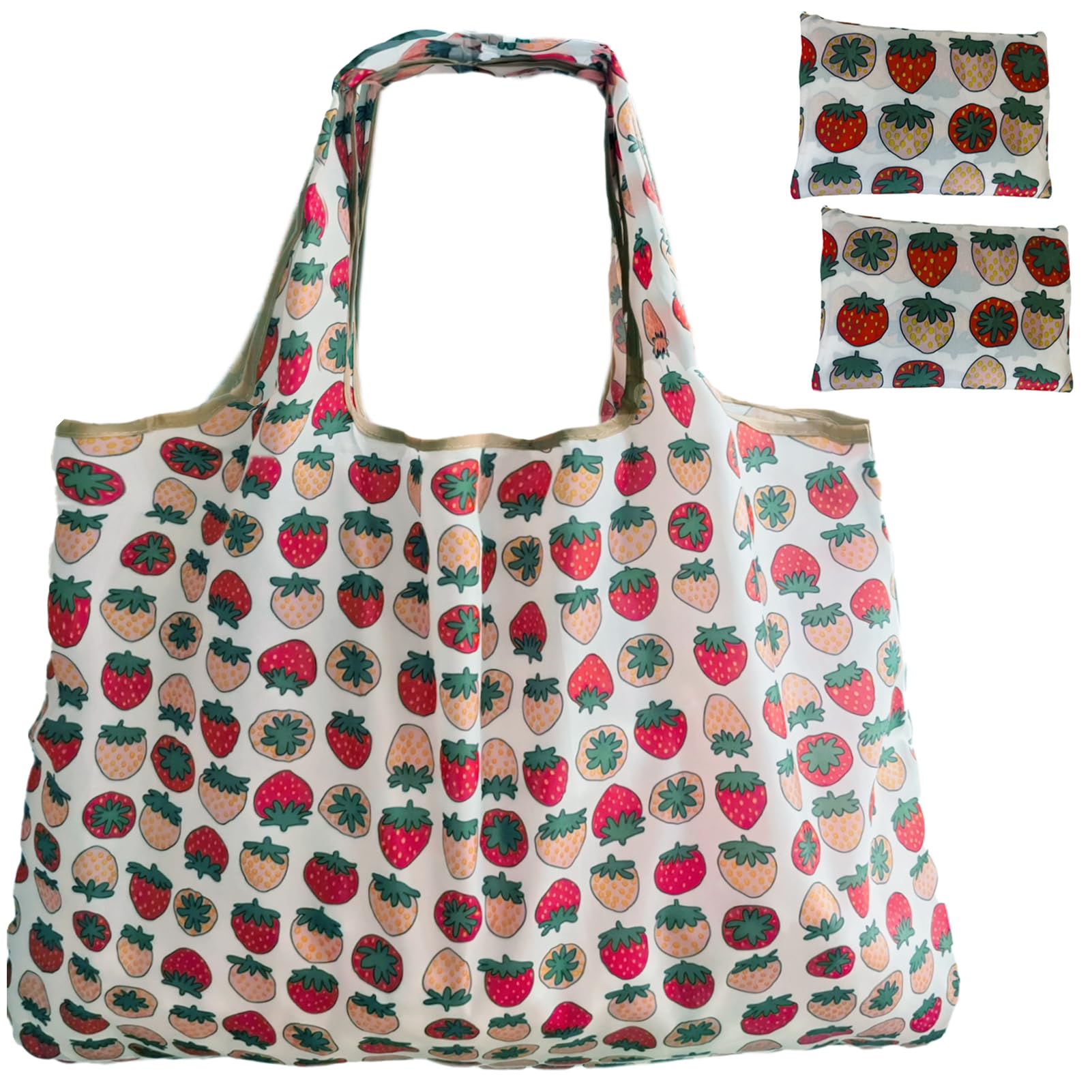 HAPPYHEDI Foldable Reusable Grocery Bags Washable Shopping Totes, Long Handles, Fold-Up Pouch, Heavy Duty Bulk