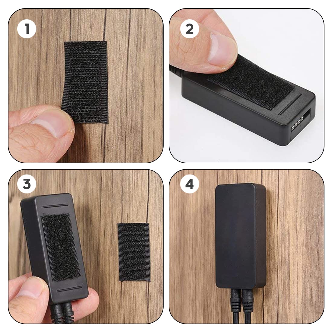 LEEQ Bande auto-agrippante industrielle 30 pièces 60 x 40 mm extra forte noir
