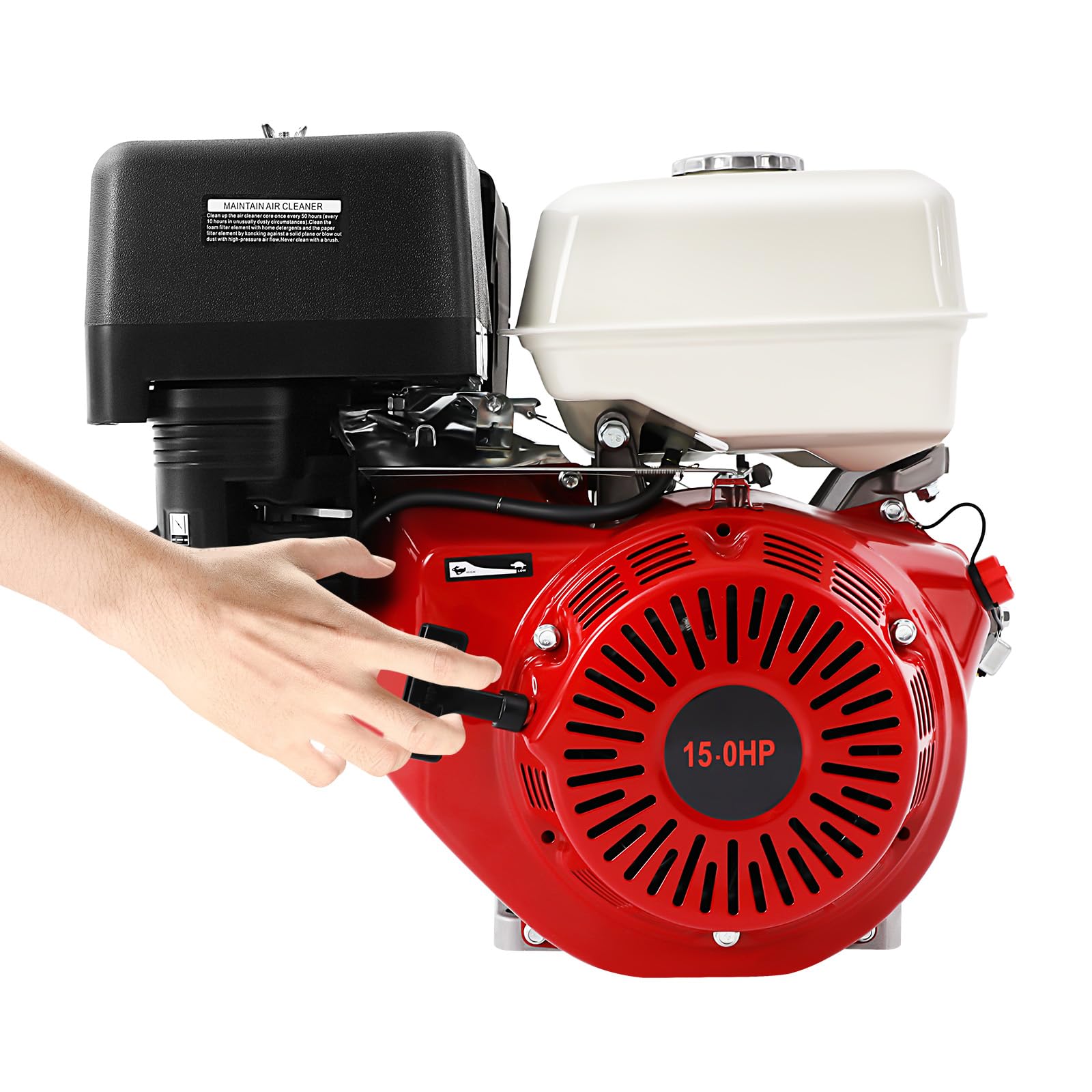 15 PS Benzinmotor 4-Takt Motor Benzin mit 25mm Ø Welle 9700W 3600 U/min 420 ccm Hubraum Seilzugstarter Vergaser Luftfilter Luftkühlung 6.5L-Kraftstoff-Tank für Rasenmäher Gokart Hochdruckreiniger
