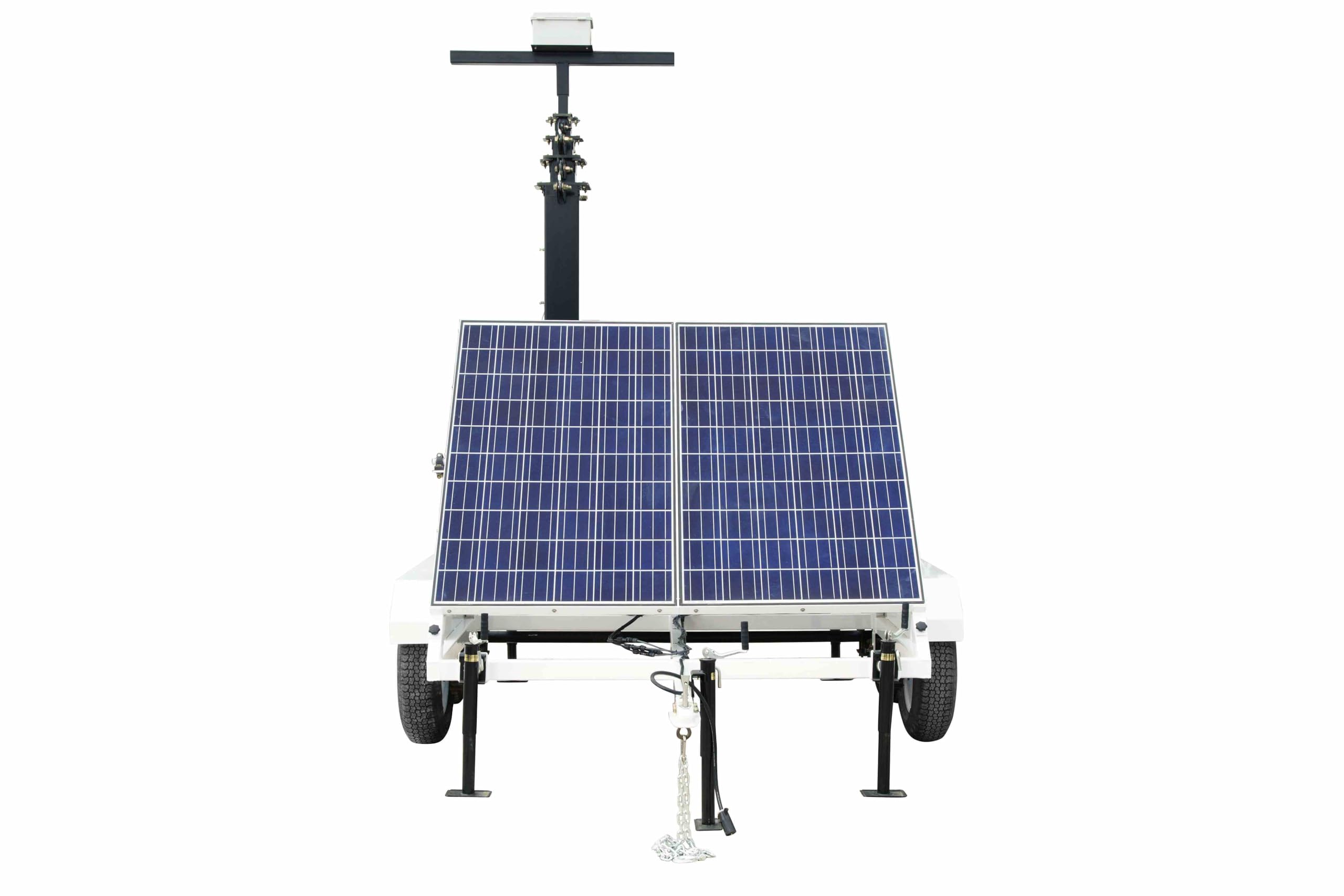 Portable Solar 30' Light Tower- 12V 250aH Gel Cell Battery w/Charger- Tandem Axle Trailer - 5-15 Cord Cap