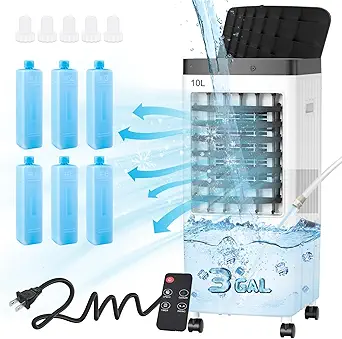 Portable Air Conditioners with 3 Gal Water Tank, 20H Cooling Time Swamp Cooler, Air Conditioner Portable for Room with 78-Inch Extension Cord,Ideal for Office/Room/Garage/Kitchen/(Include 6 Ice Packs)