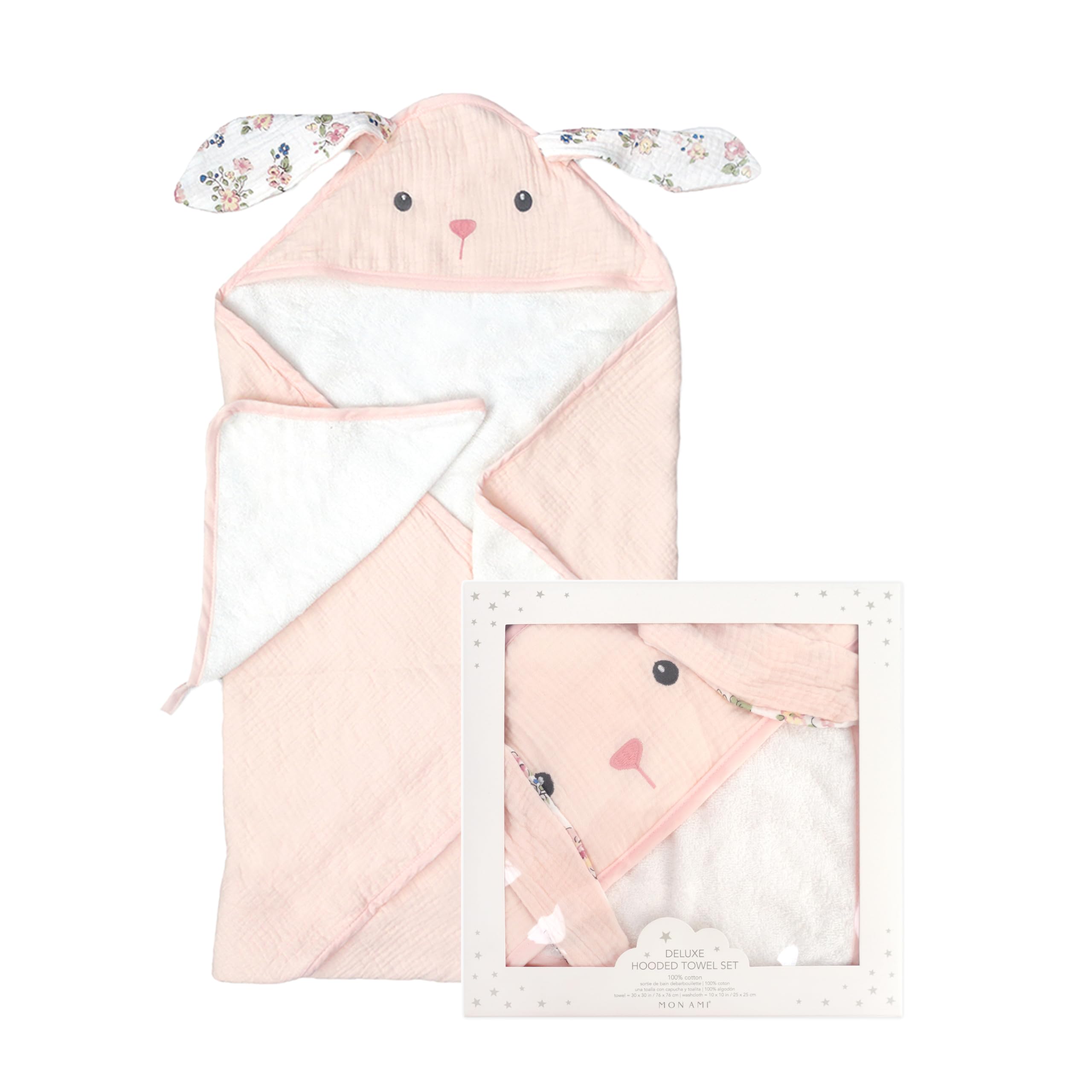 MON AMI Ensemble serviette de bain à capuche et gant de toilette pour bébé de 0 à 18 mois, serviette de bain en coton doux de qualité supérieure, serviette de bain pour tout-petits, pour fête
