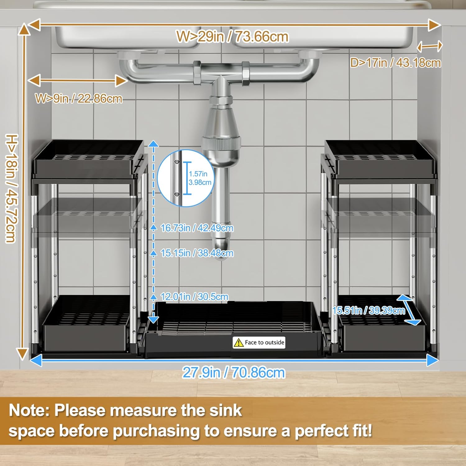 NIUXX Expandable Under Sink Organizer: 2 Tier Height Adjustable Under Cabinet Organizer - Double Pull Out Shelf Under Sink Storage for Kitchen - Bathroom and Laundry Room - Space Saving