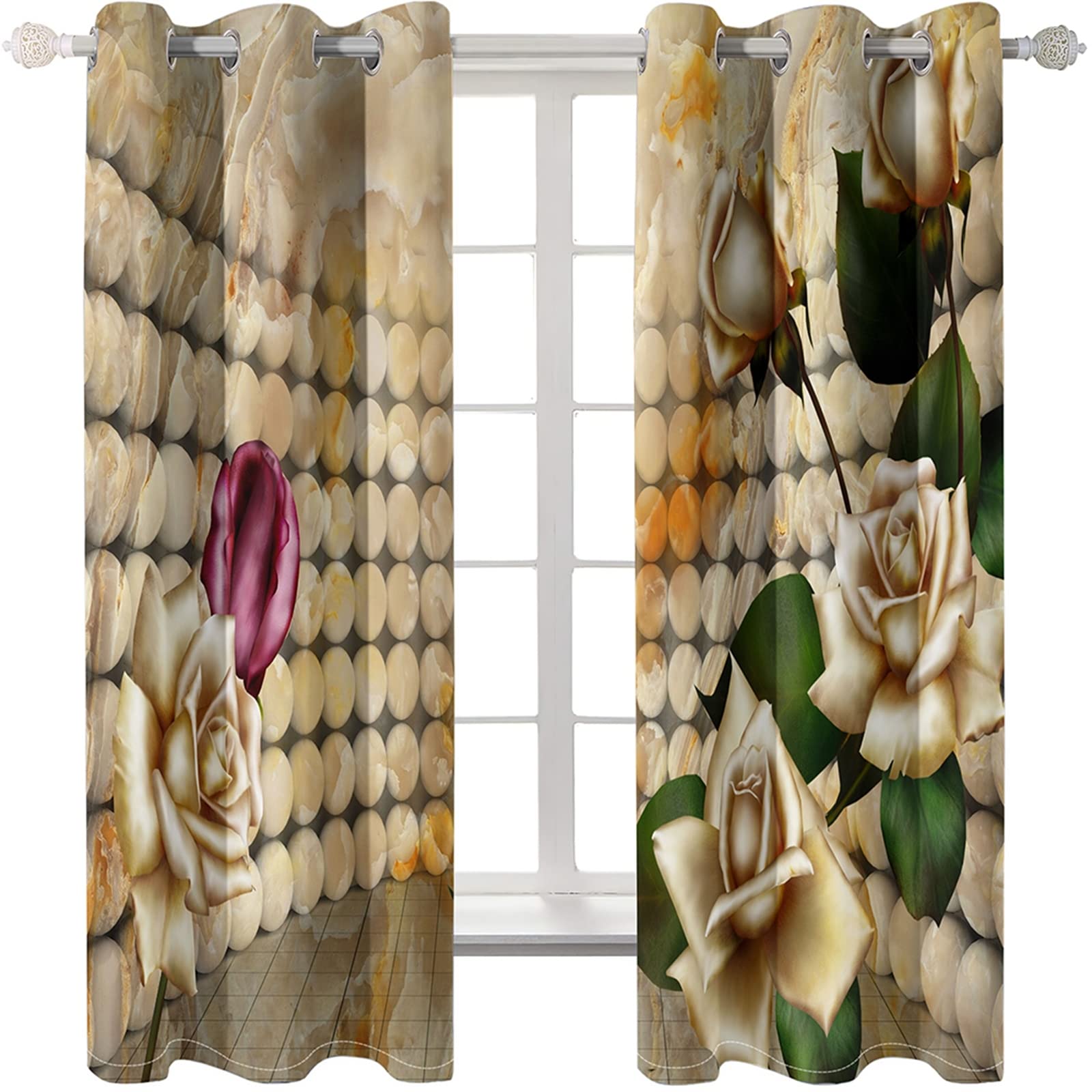 AMDXD Lot Rideau Multicolore, Rideaux Motif de Fleurs Rideau Polyester 274x244cm
