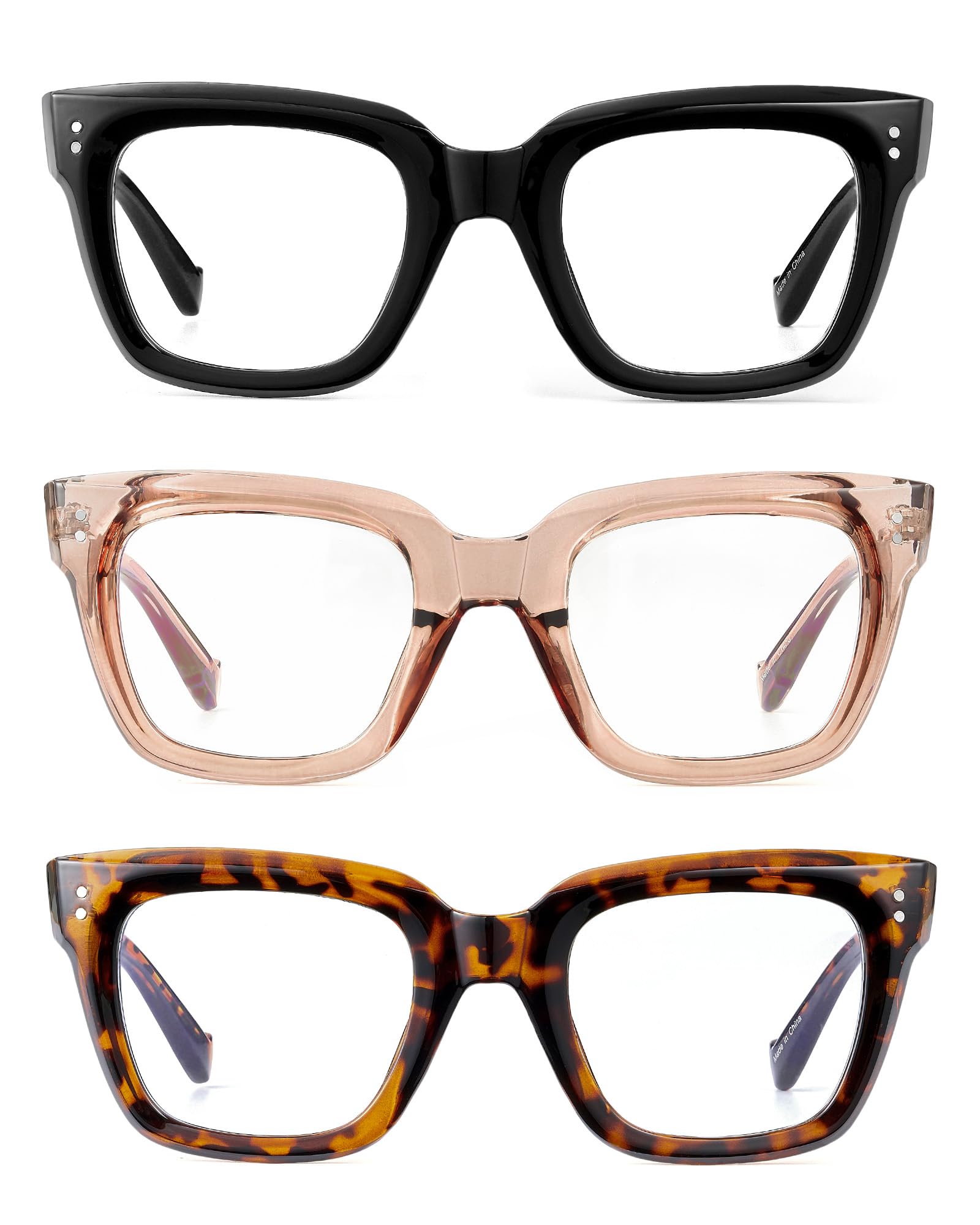 JM 3 Pack Blue Light Blocking Computer Glasses, Square Eye Protect Video Eyeglasses Anti Glare Women Men