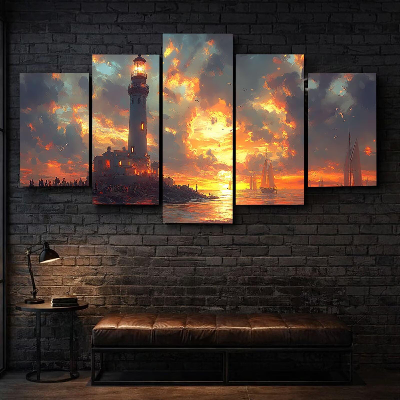 5 Pack Leuchtend Malen Nach Zahlen Erwachsene Boot Drei Größen YCBZ-2769 | DIY Set Erwachsene mit Pinselset Acrylfarben Set Fünf Leinwand zum Bemalen Lighthouse Deko Wohnzimmer Geschenke für Frauen
