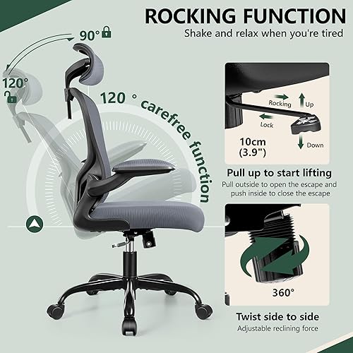 Miniatura 5 de FelixKing Sillas de escritorio de oficina, silla ergonómica de escritorio para PC con ruedas, soporte lumbar ajustable y altura, silla giratoria