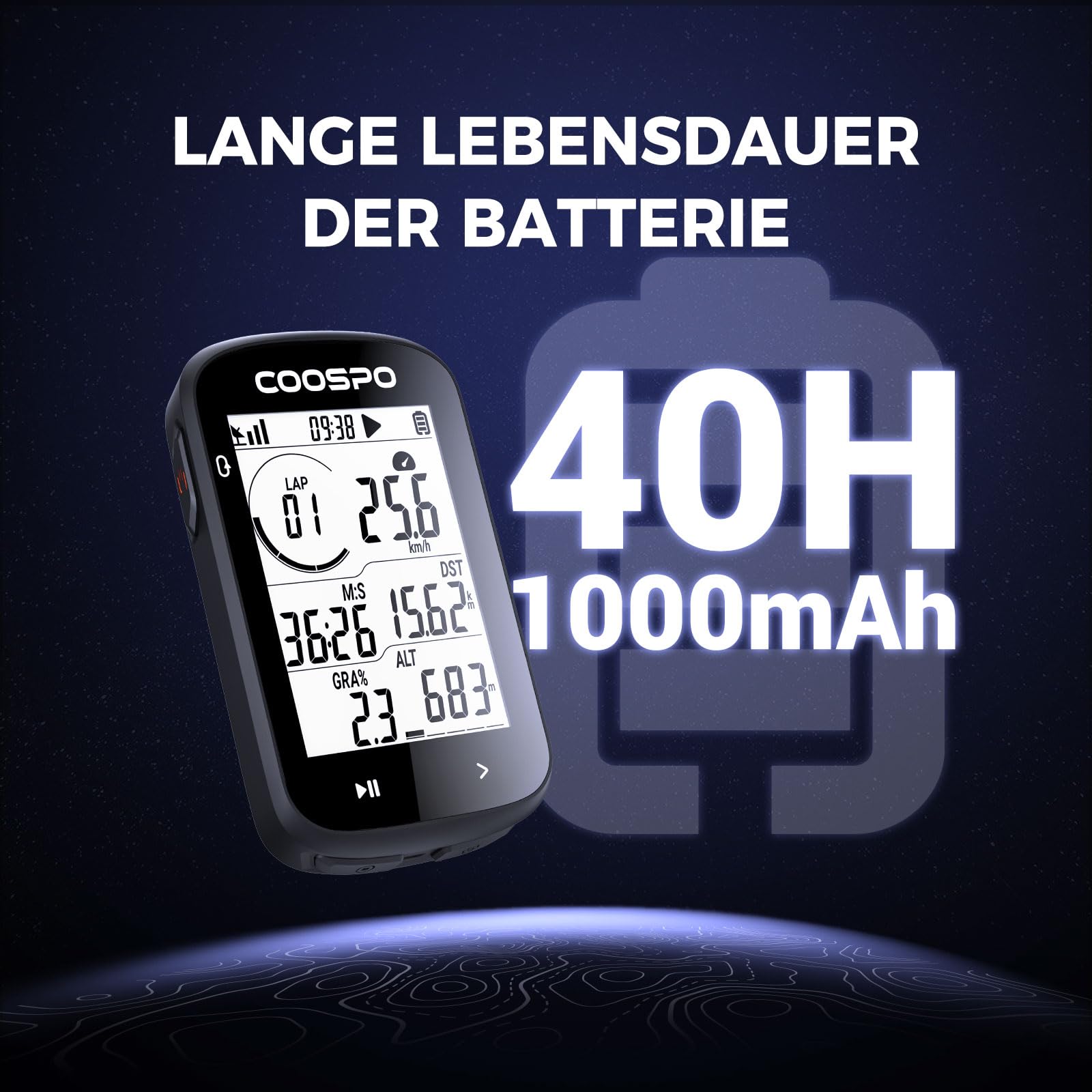 COOPSO CS300 Fahrradcomputer Kabellos, Fahrrad GPS Tacho mit 2,6-Zoll LCD, Bluetooth/ANT+ Ahrrad Computers mit Hintergrundbeleuchtung, Wasserdicht IPX7 Fahrradtacho und Kilometerzähler mit Strava