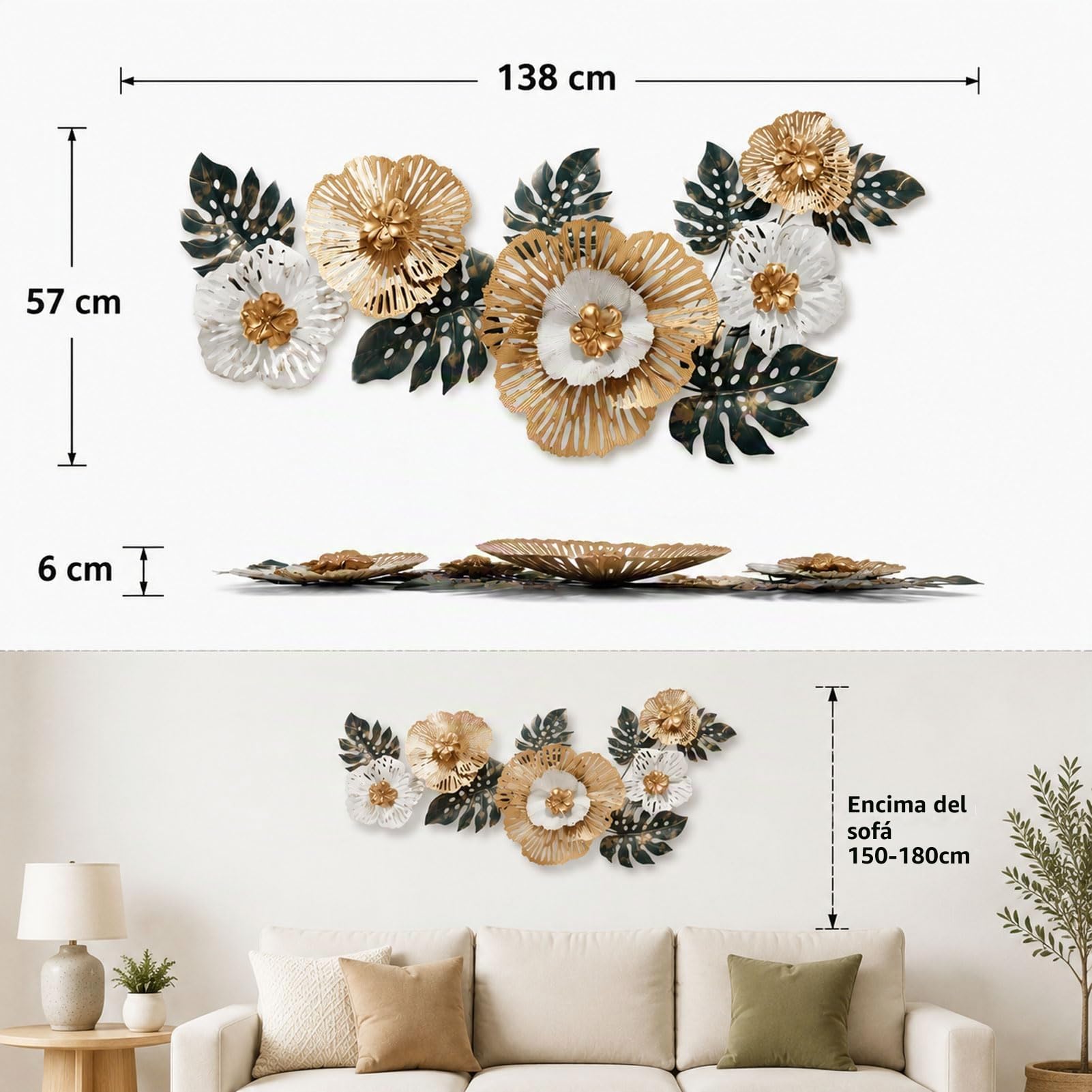 NNYCC Arte mural metálico Escultura metálica tridimensional | Texturas metálicas artesanales que realzan la decoración de su hogar Gran salón y decoración del hogar 138 x 57 cm