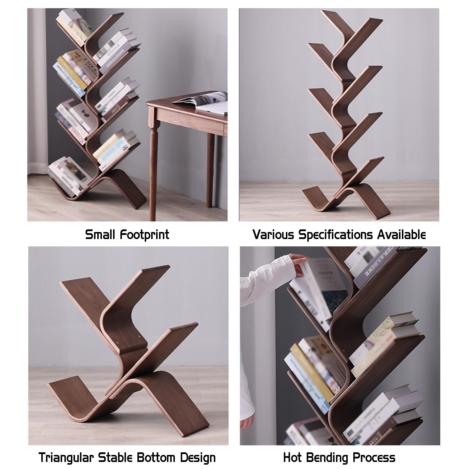 Bücherregal aus Holz, 8 Ebenen, vertikales Aufbewahrungsregal, bodenstehend, Bücherregal für Schlafzimmer, Wohnzimmer, Heimbüro