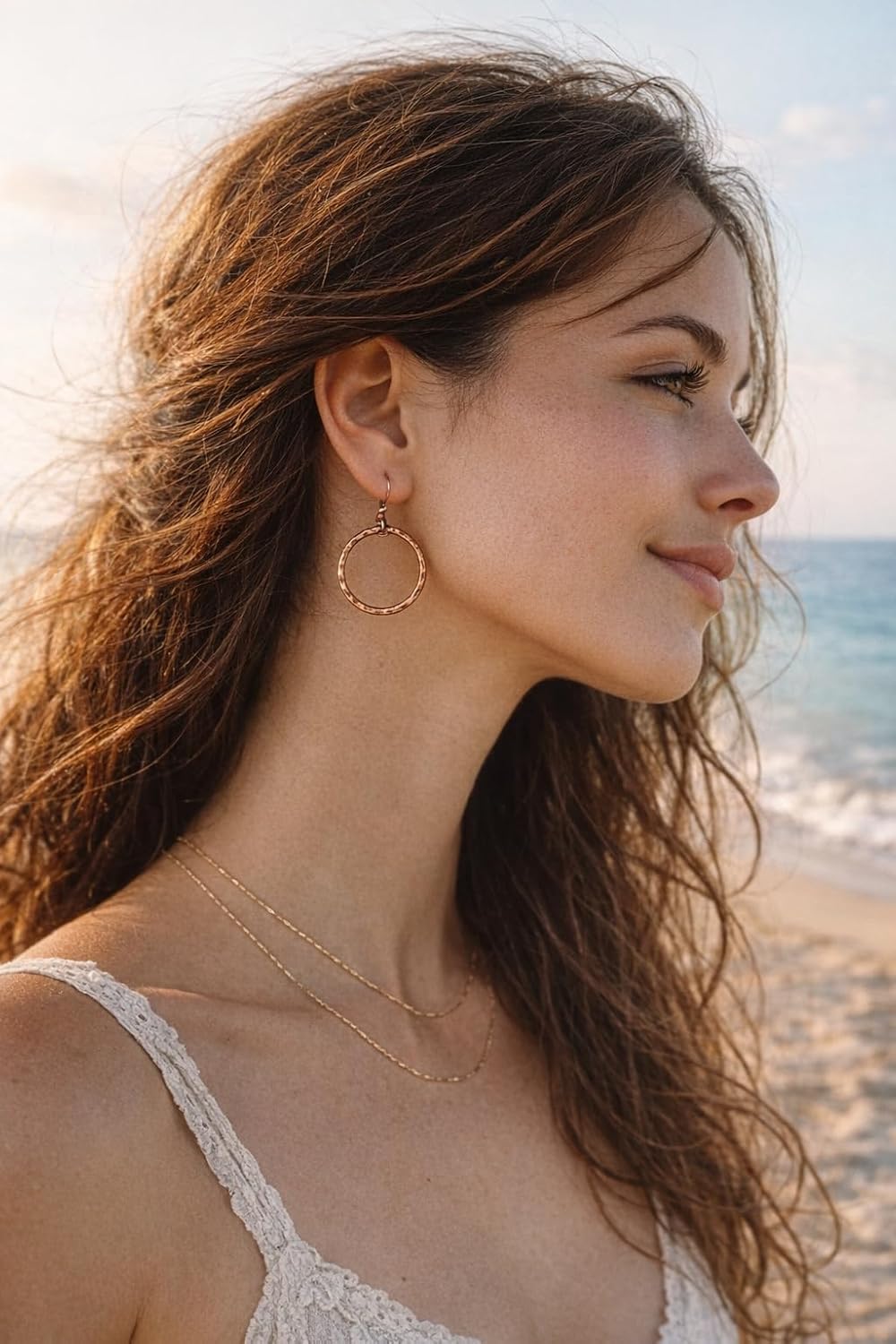 Hammered Open Hoop Copper Dangle Earrings